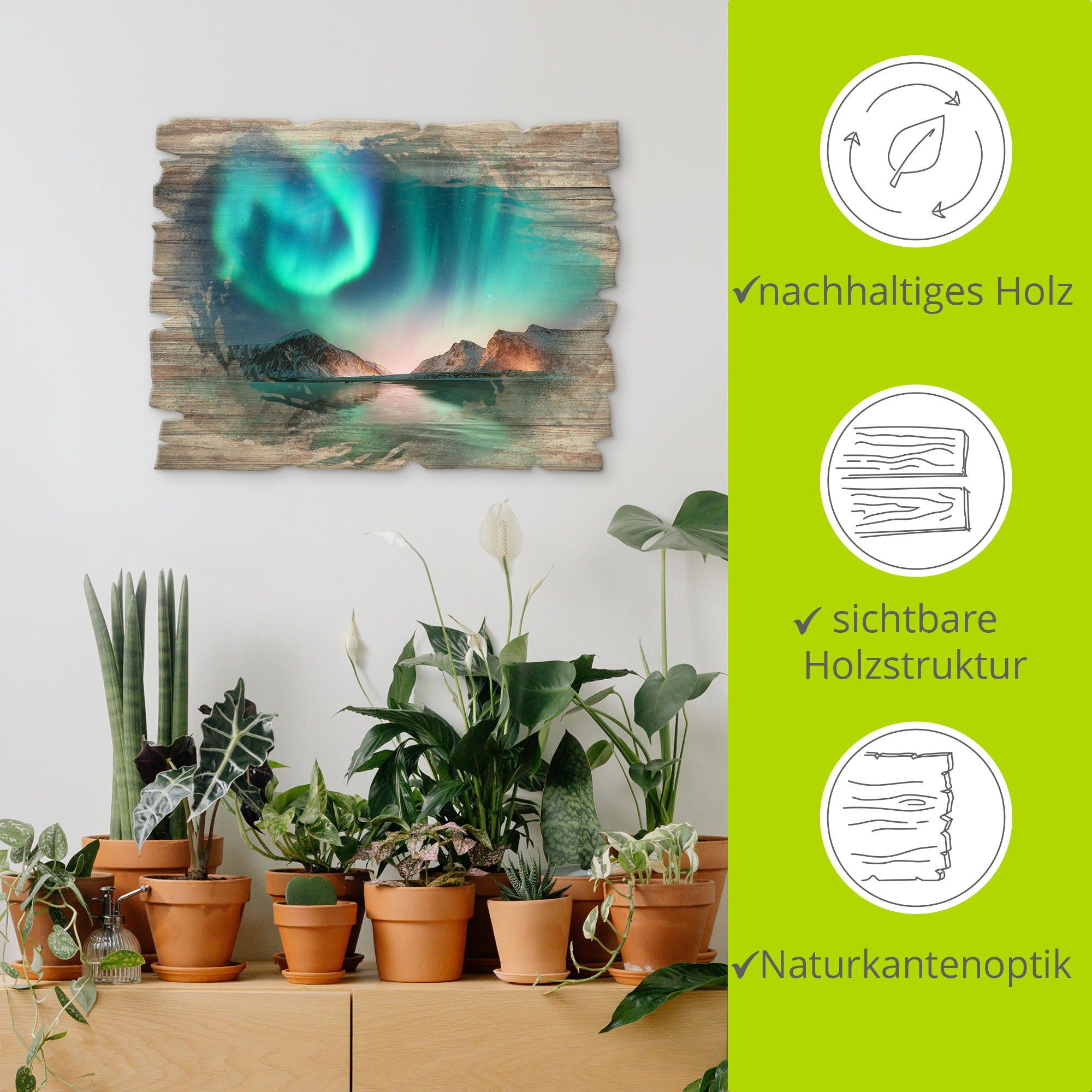 Artland Artprint op hout Auroraborialis - noordelijk Poollicht