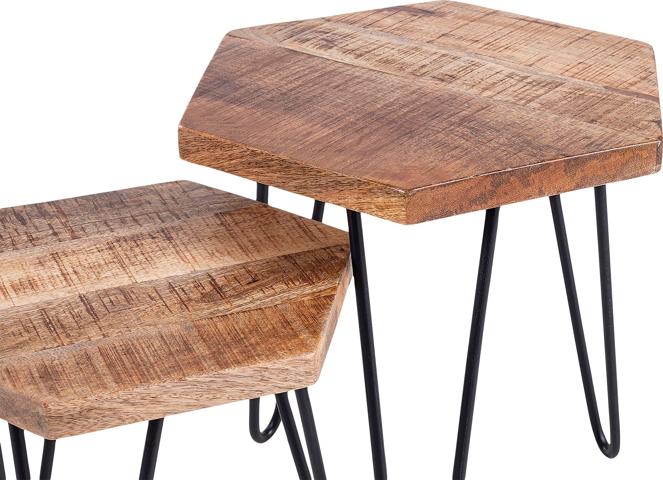 byLIVING Bijzettafel Elea van massief hout, bestaand uit 2 tafels