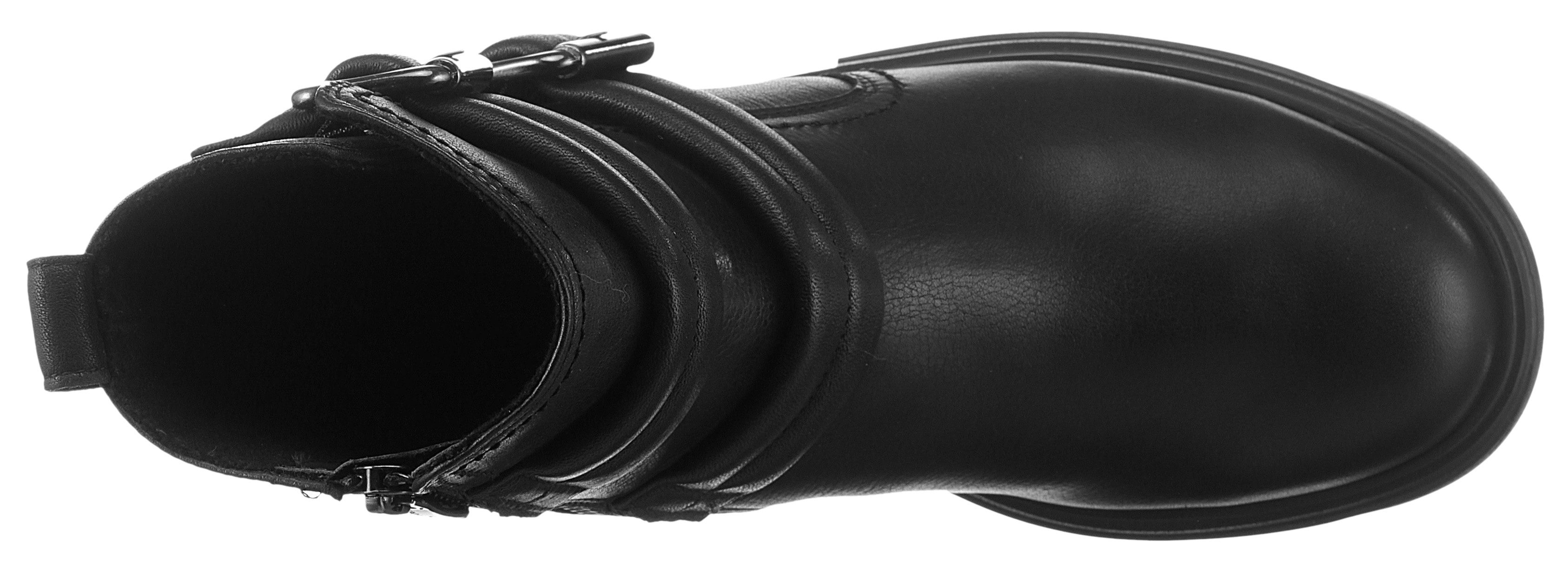 Paul Green Bikerboots blokhak, rits-enkellaars met stevige profielzool