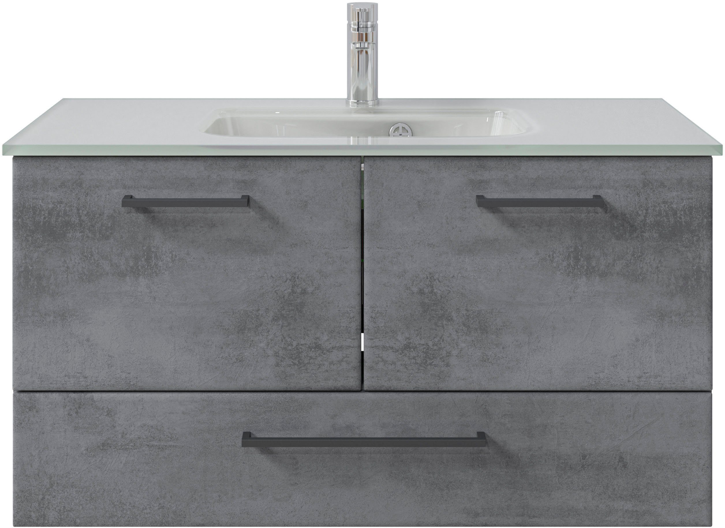 Saphir Badkamerserie Quickset 945 glazen wastafelonderkast met onderkast, 99 cm breed, wastafelmeubel (1 stuk) badmeubelsets grijs