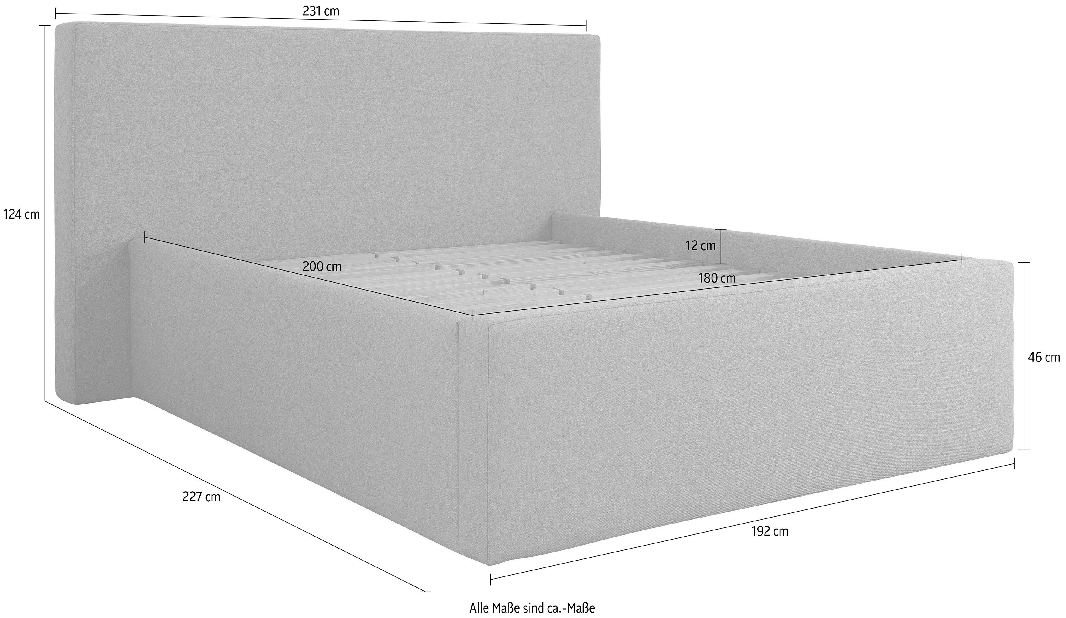 INOSIGN Gestoffeerd bed DALINA rechtlijnig hoofdbord, in 5 breedten, ook in 220 cm lengte
