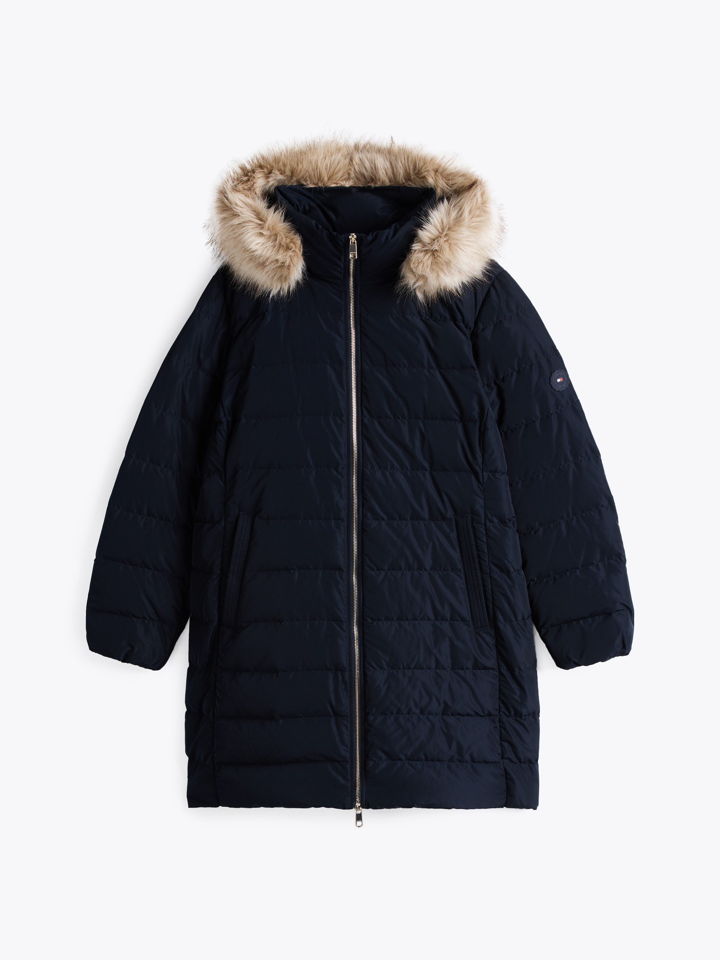 Tommy Hilfiger Curve Gewatteerde jas CRV TYRA HERITAGE COAT WITH FUR in grote maten faux bont met 2-weg sluiting
