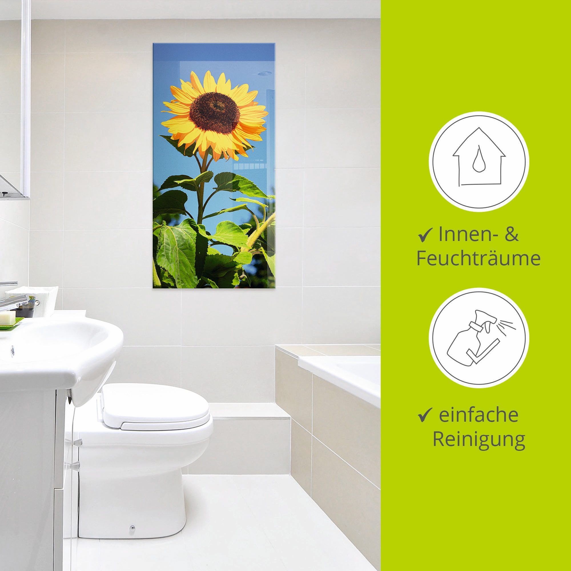 Artland Print op glas Grote zonnebloem in verschillende maten