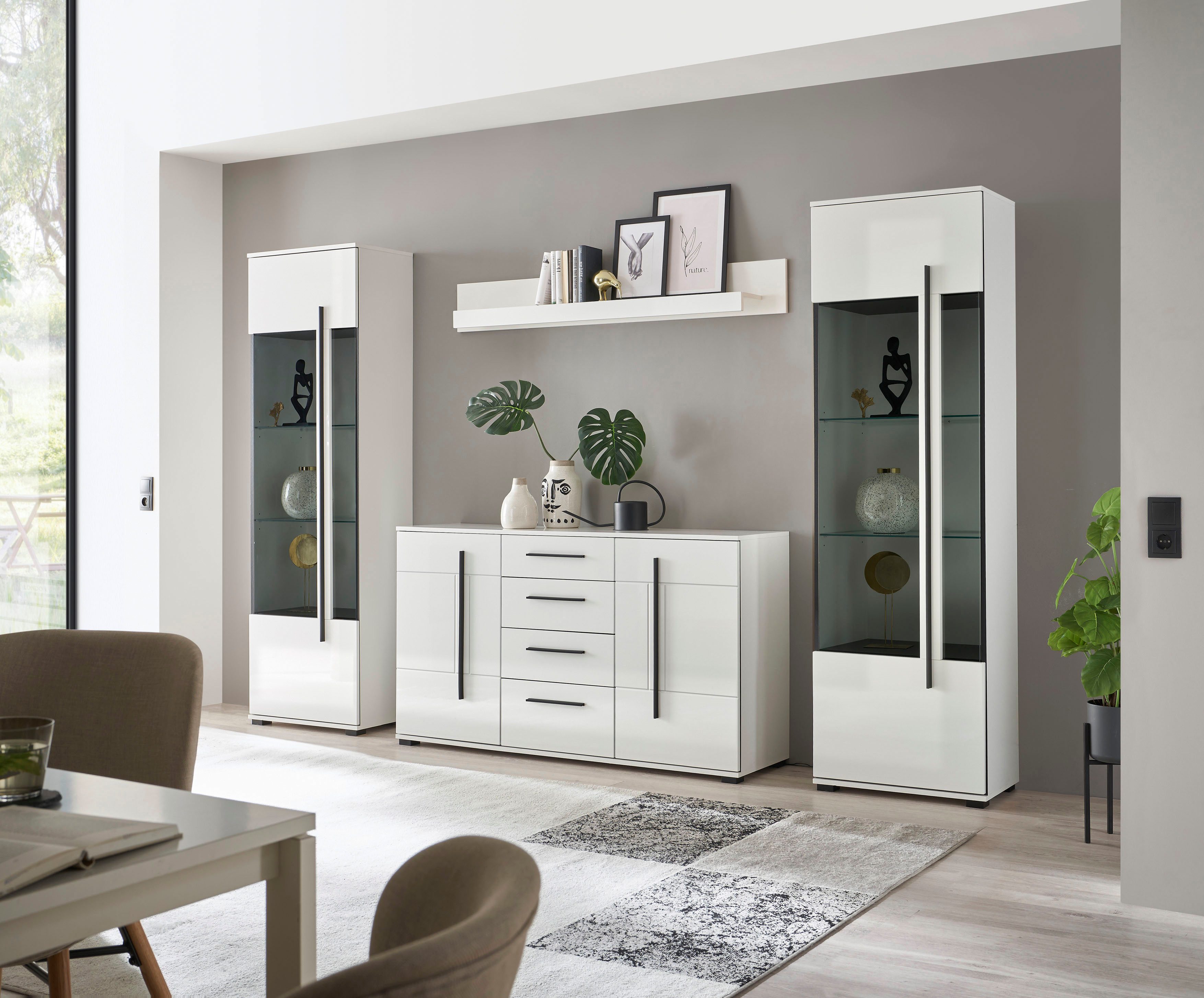 INOSIGN Dressoir Cantara, moderne kast, commode in Eiken Evoke of wit zwarte stanggreep, voldoende opbergruimte, veelzijdig inzetbaar