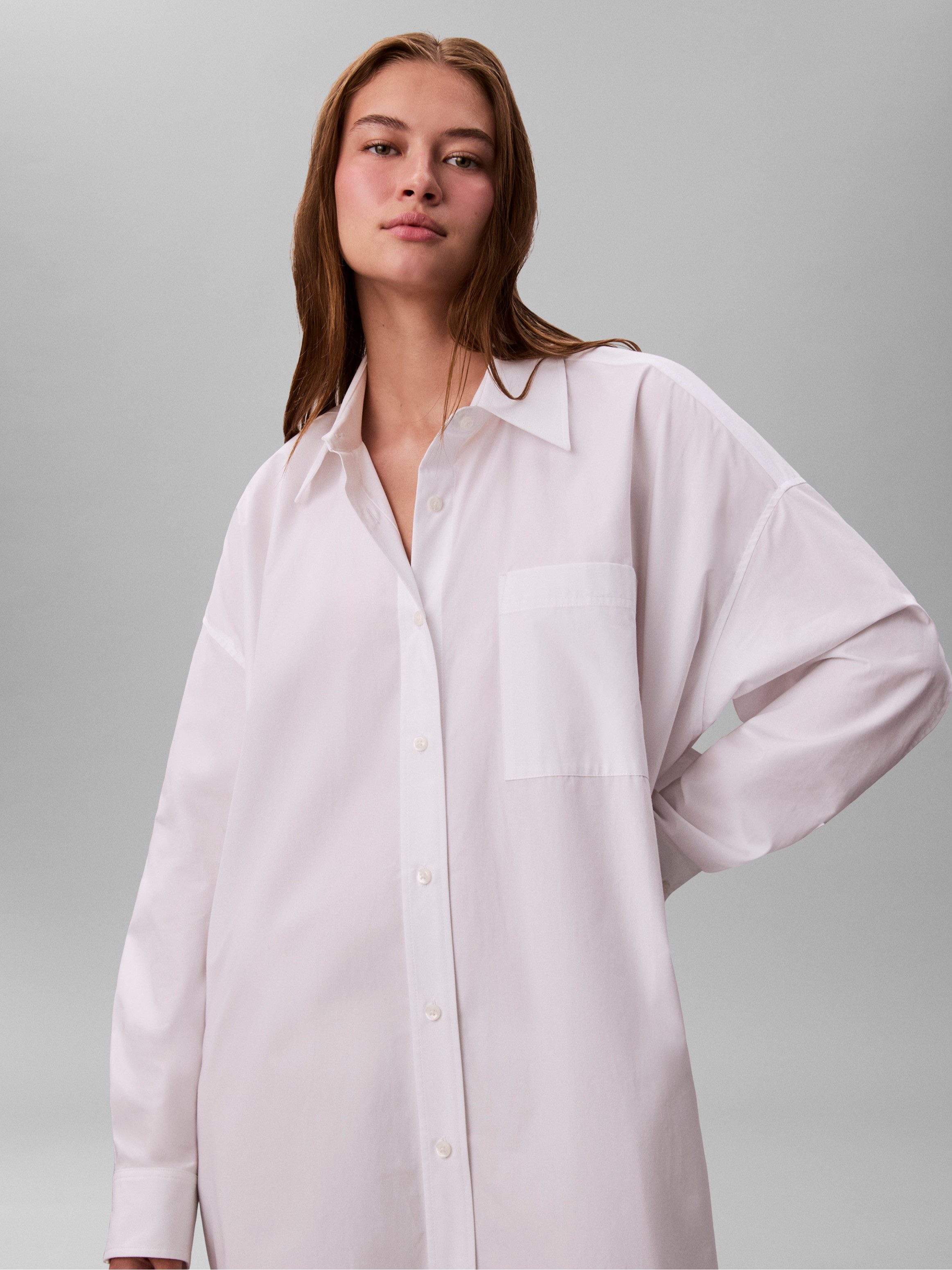 Calvin Klein Jurk met overhemdkraag Cotton Oversized Mini Shirtdress