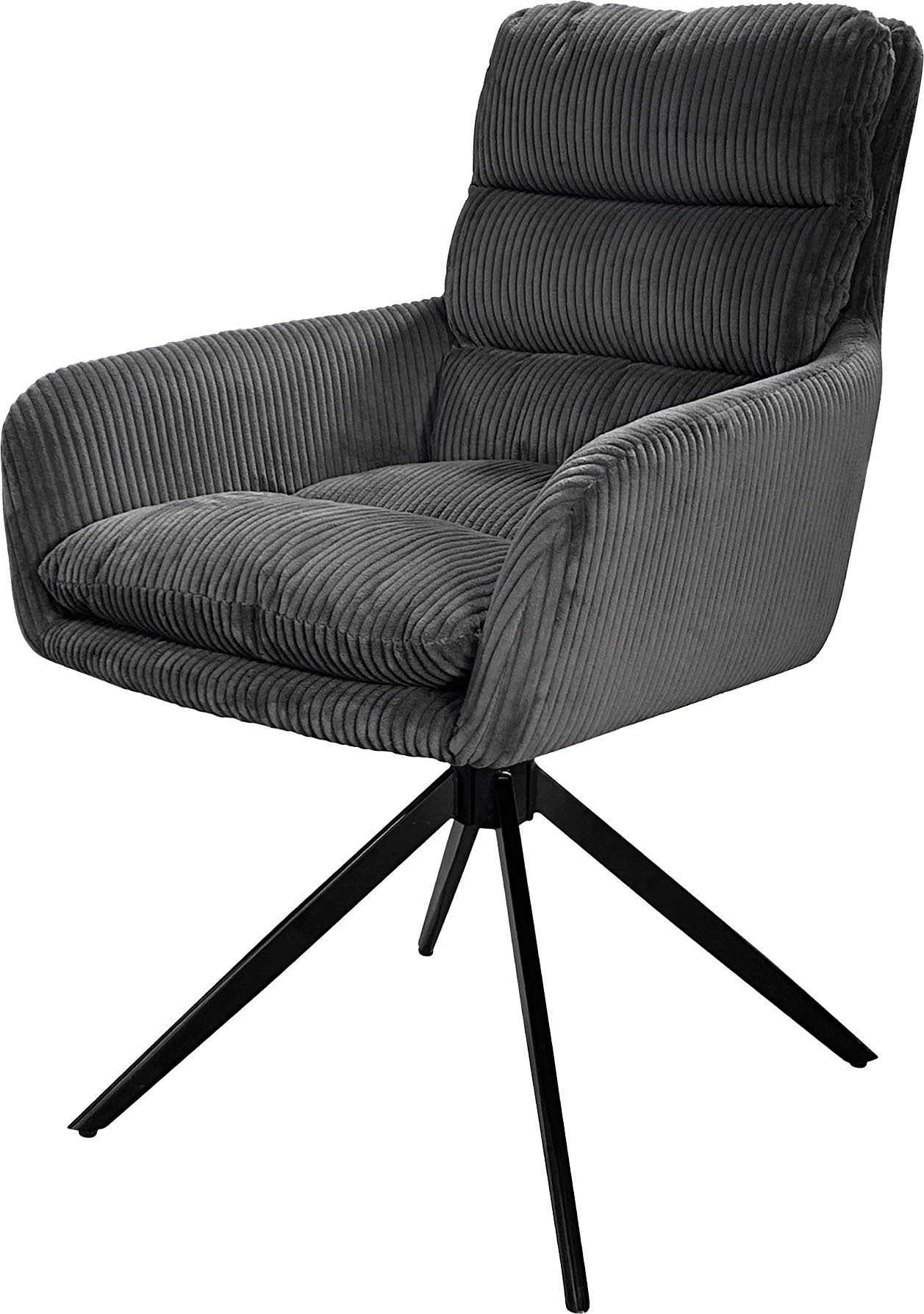 byLIVING Eetkamerstoel Pura (2-stuks set) Zitkuip 360° draaibaar, zwart metaal, armleuningstoel, diverse kleuren (set)