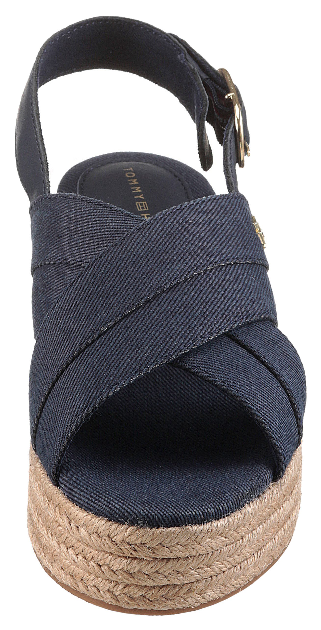 Tommy Hilfiger Sleehaksandaaltjes DENIM ESPADRILLE PLATFORM SANDAL , plateau, riemchensandaal, zomerschoen met verstelbare gesp