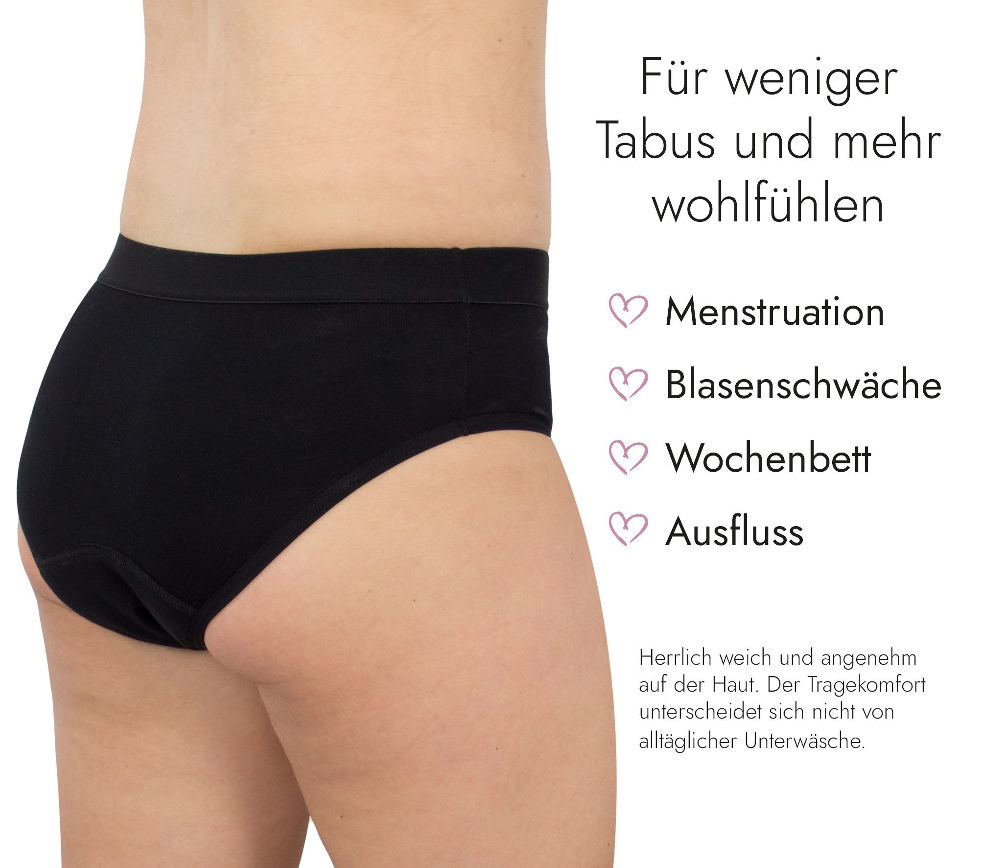 Hydas Incontinentieslip aus Baumwolle mit integrierter Saugeinlage und weichem Bund