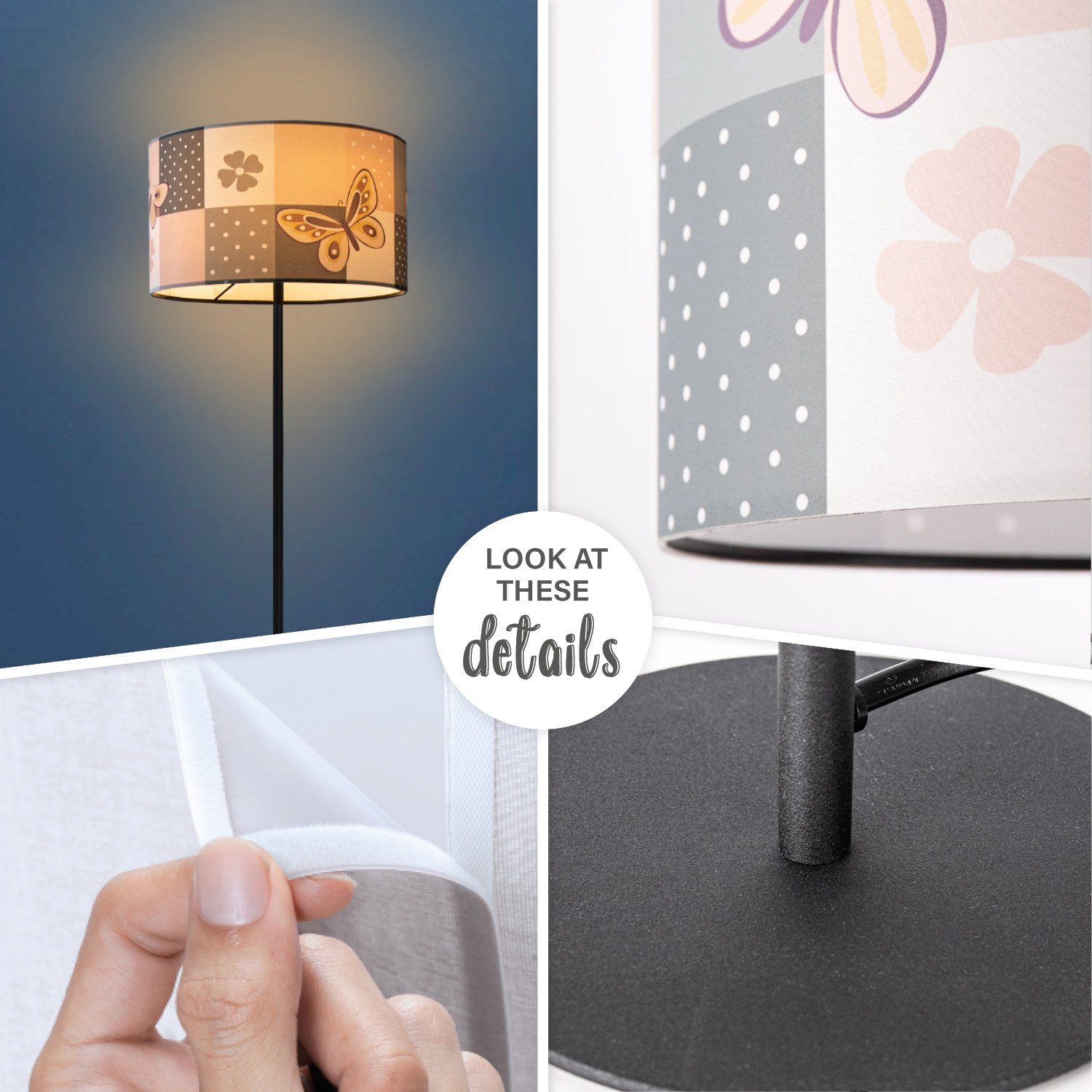 Paco Home Staande lamp Cosmo 220 Lamp kinderkamer kindlamp babykamer E27 vlinder bloemen