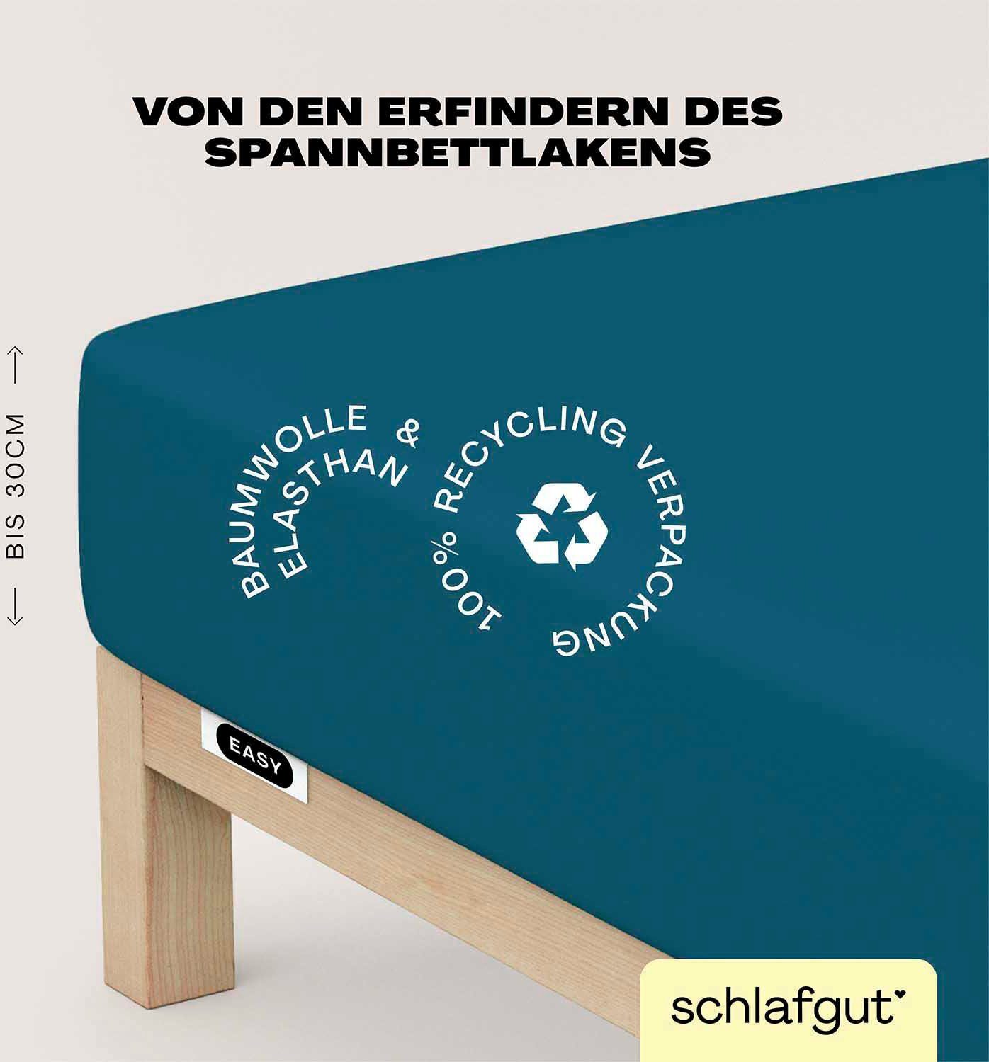Schlafgut Hoeslaken EASY jersey elastaan MADE IN GREEN by OEKO-TEX (1 stuk) hoeslakens maat 180-200 cm x 200-220 cm blauw