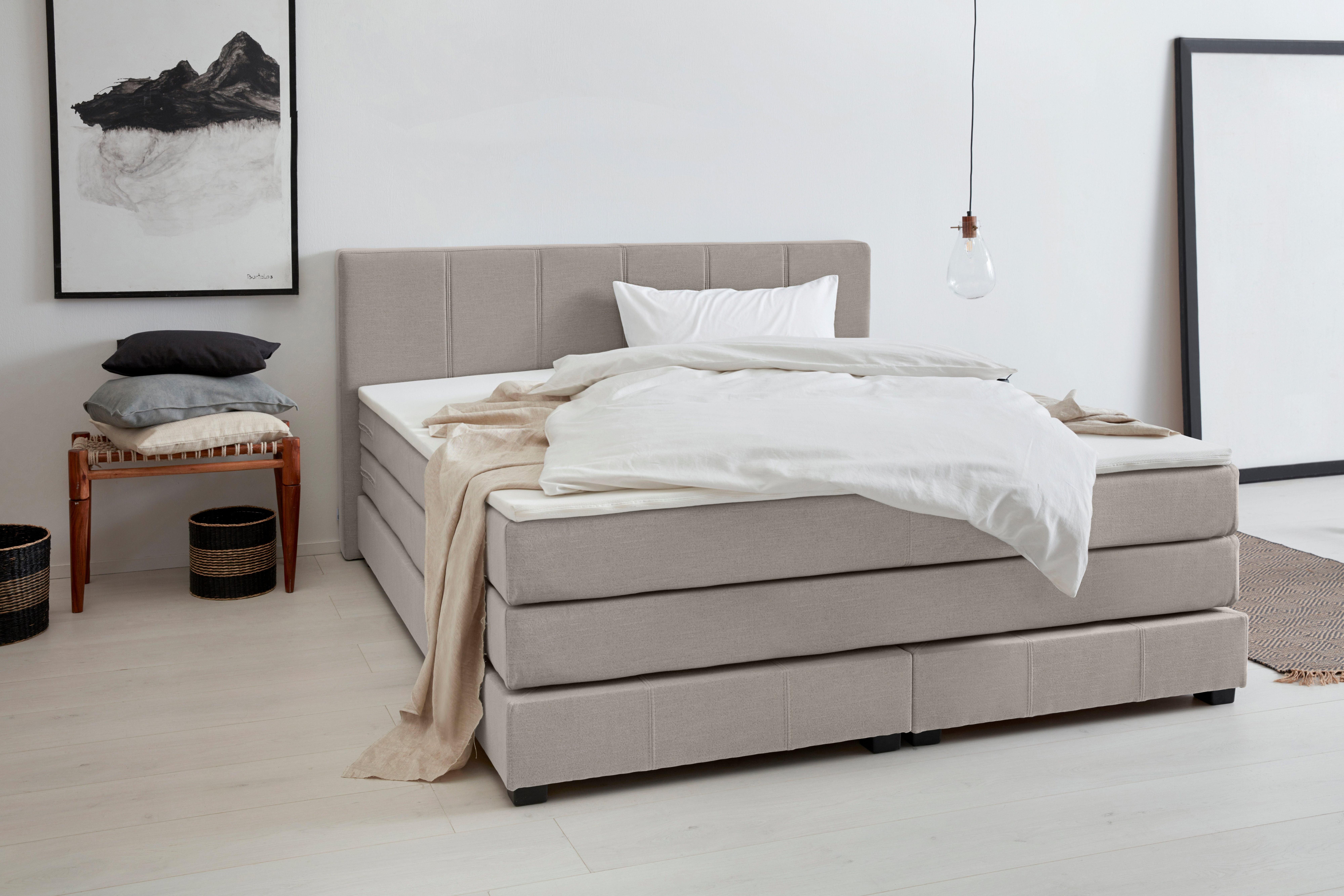 OTTO products Boxspring Peetu Pocketveringsmatras, in 4 breedten en 4 kleuren, incl. topmatras boxsprings beige