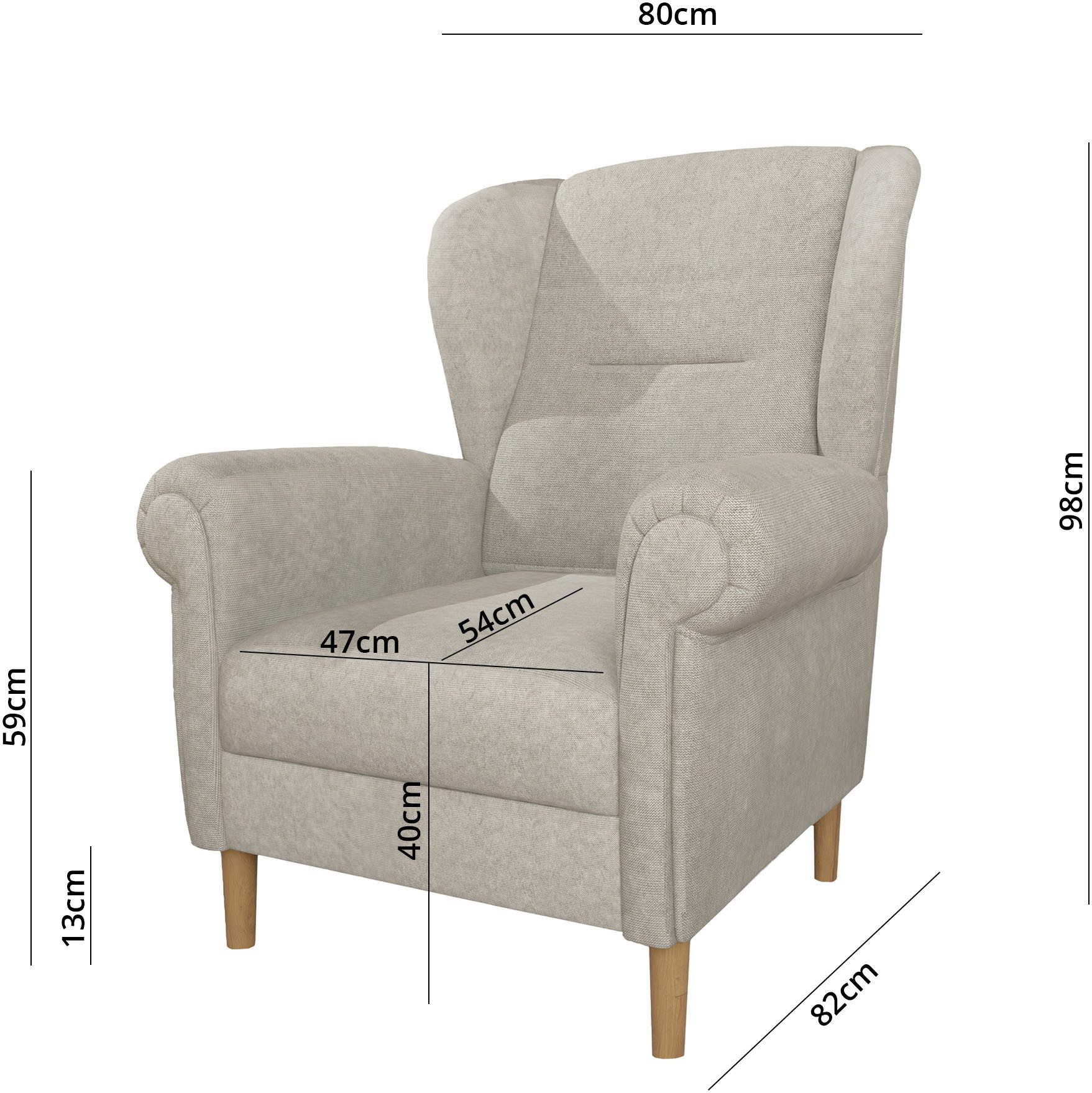 Home affaire Oorfauteuil OSTIANO BxDxH: 80x82x98 cm, fauteuil Uniek stuk, dikke gebogen armleuningen, effen en geruit