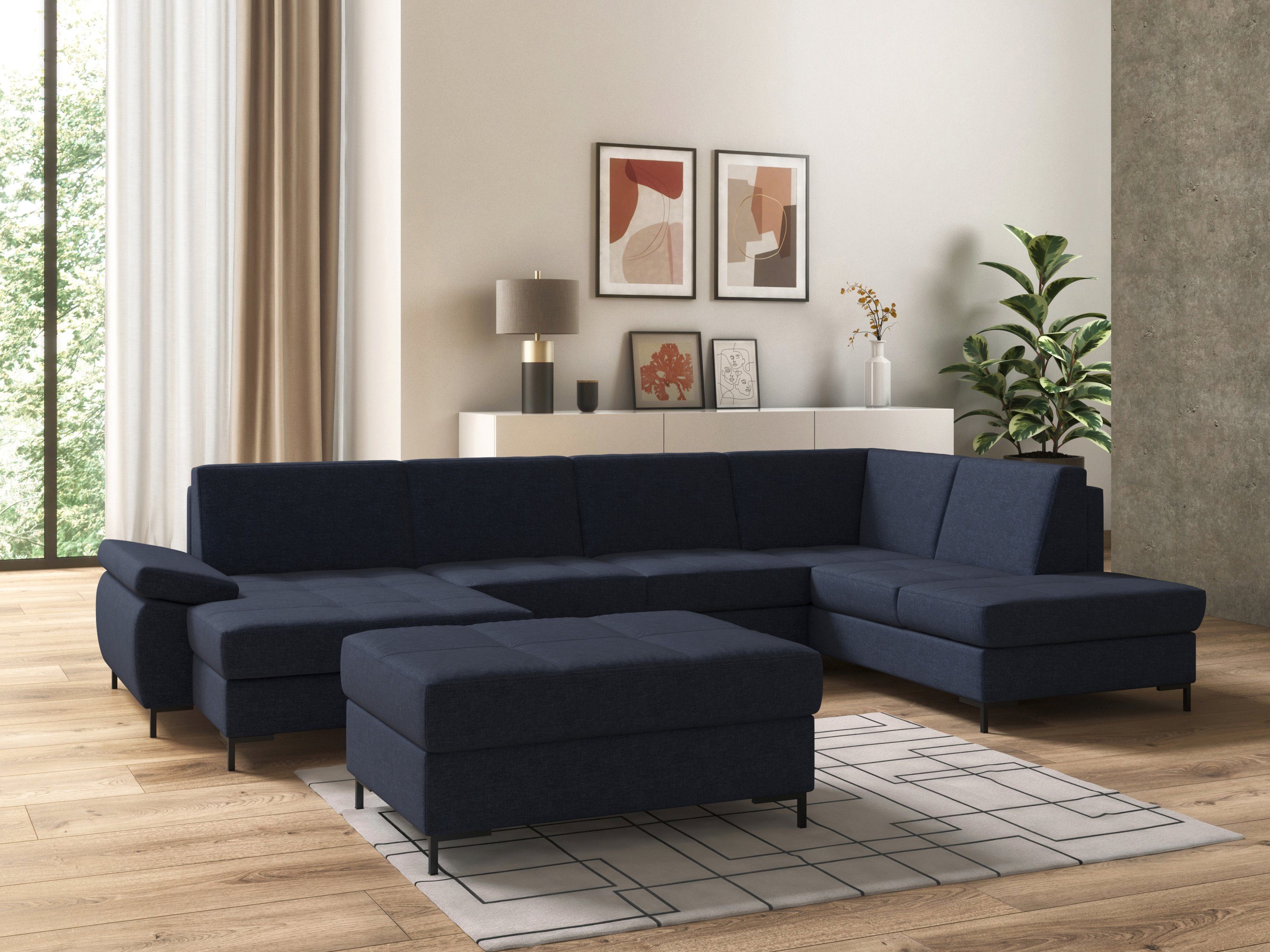 DOMO collection Zithoek Capelo, comfortabel, duidelijke lijnen kenmerken dit ontwerp, U-Vorm met verstelbare armleuningen, naar keuze met slaapfunctie, binnenvering