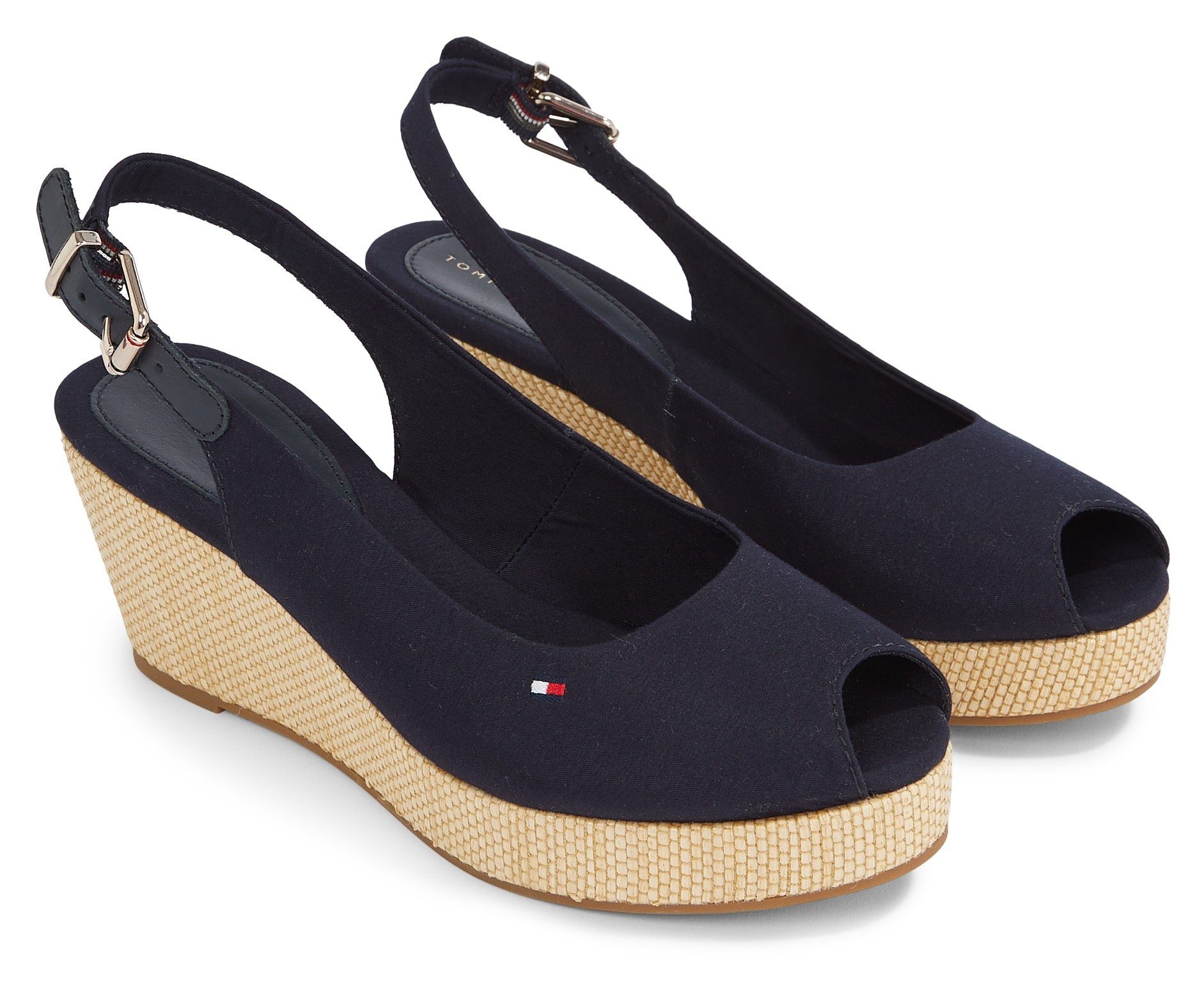 Tommy Hilfiger Sandaaltjes ICONIC ELBA SLING BACK WEDGE zomerschoen, sandaal, keilhak, met jute bekleding