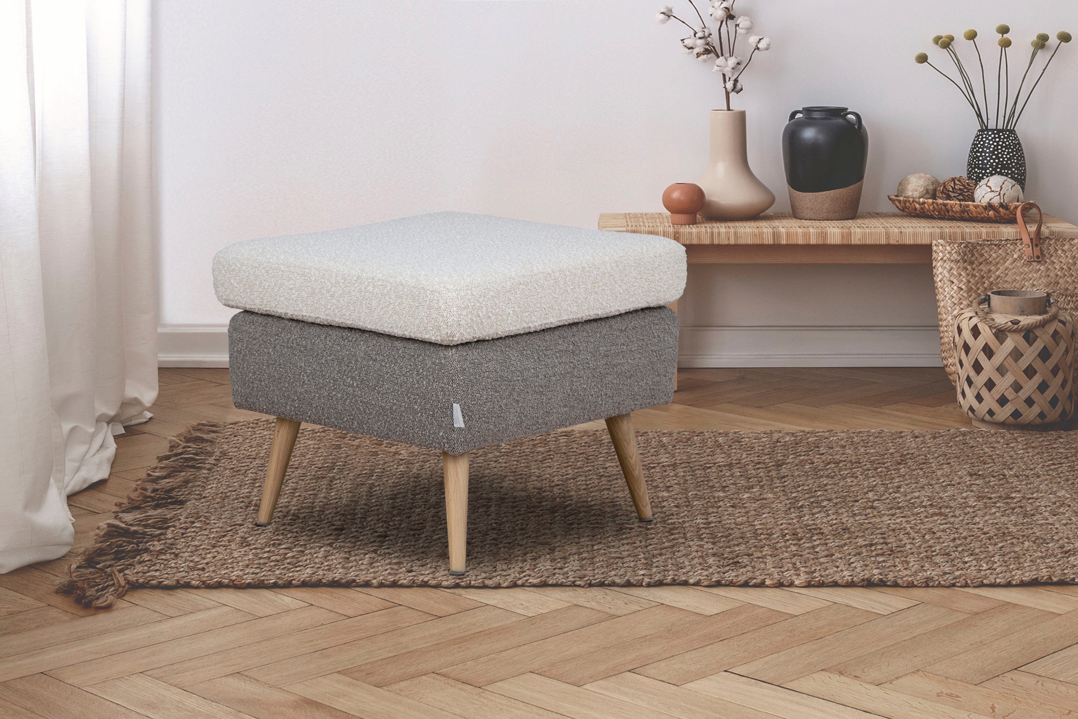 Guido Maria Kretschmer Home&Living Hocker Salla 2-kleurig, bouclé stof of fijne structuur, passend bij de fauteuil