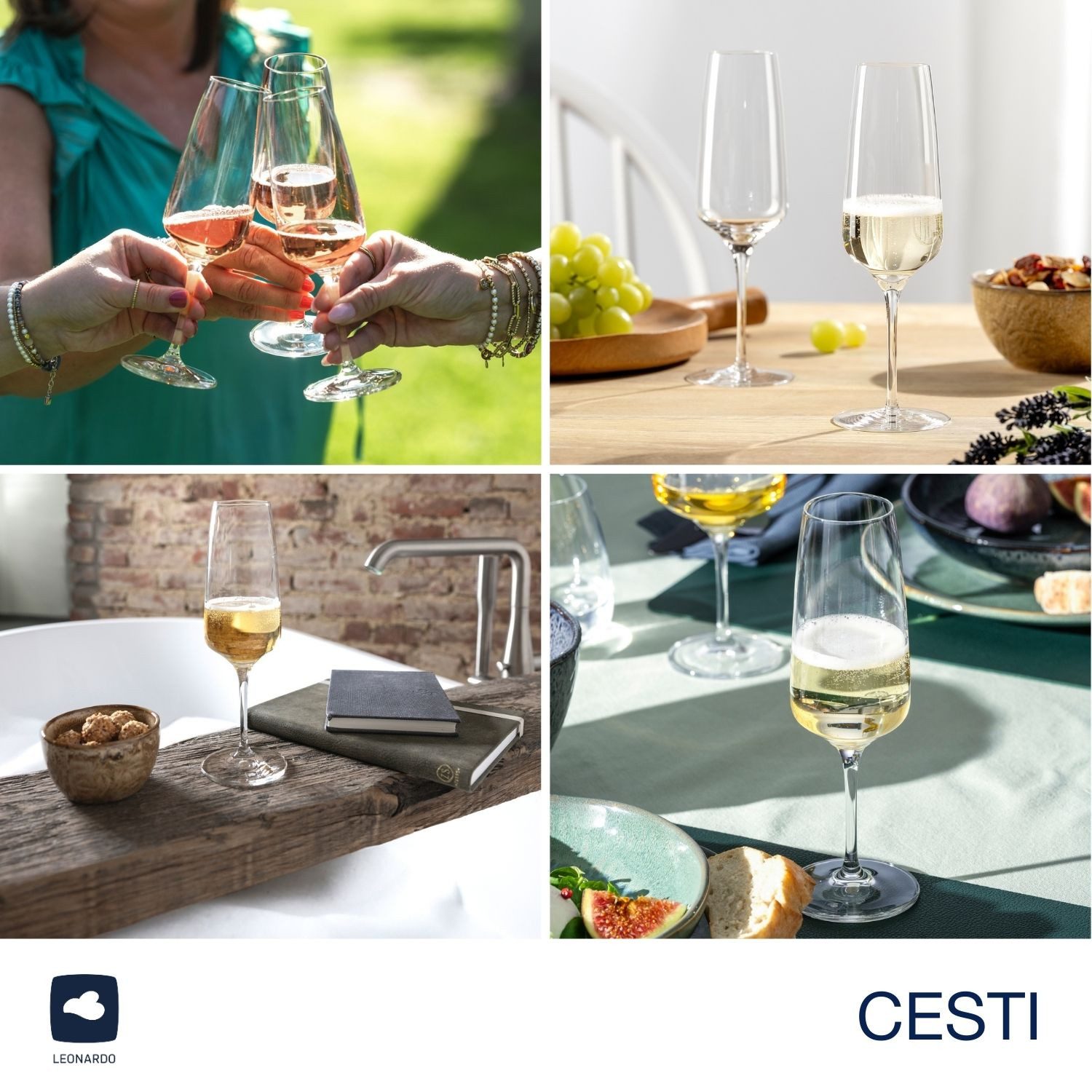LEONARDO Champagneglas Champagneglazen CESTI + poetsdoek (set, 7-delig)