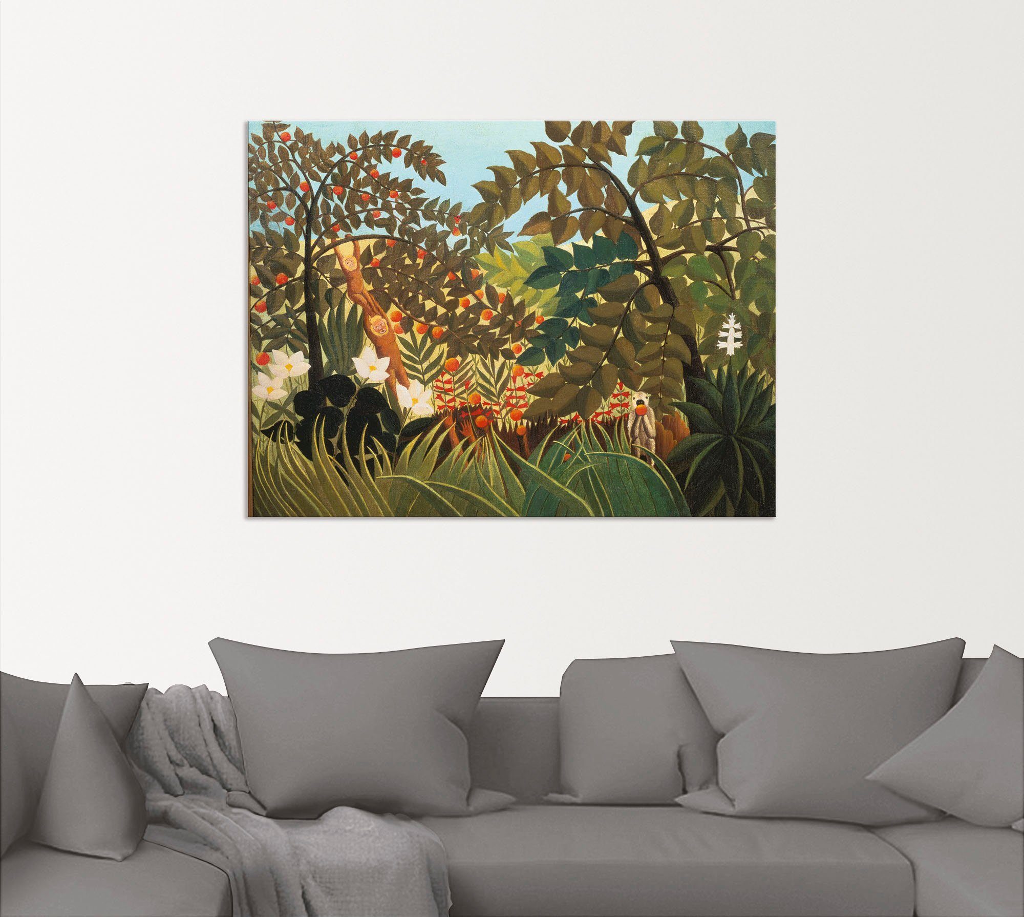 Artland Artprint Exotisch landschap met apen als artprint van aluminium, artprint op linnen, muursticker of poster in verschillende maten