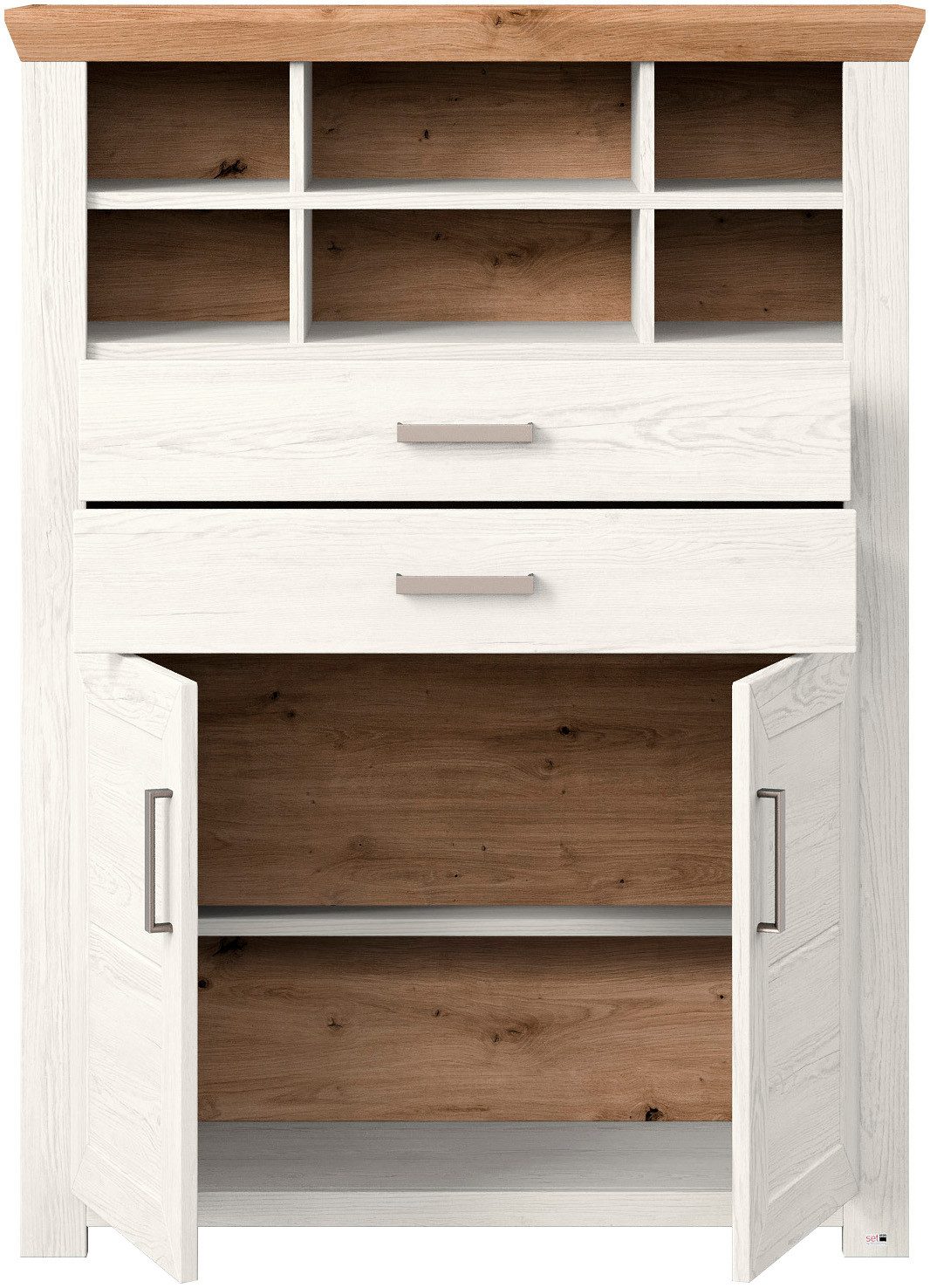 set one by Musterring Highboard York Type 16, met houten deuren en lade, verlichting optioneel, B 105 cm