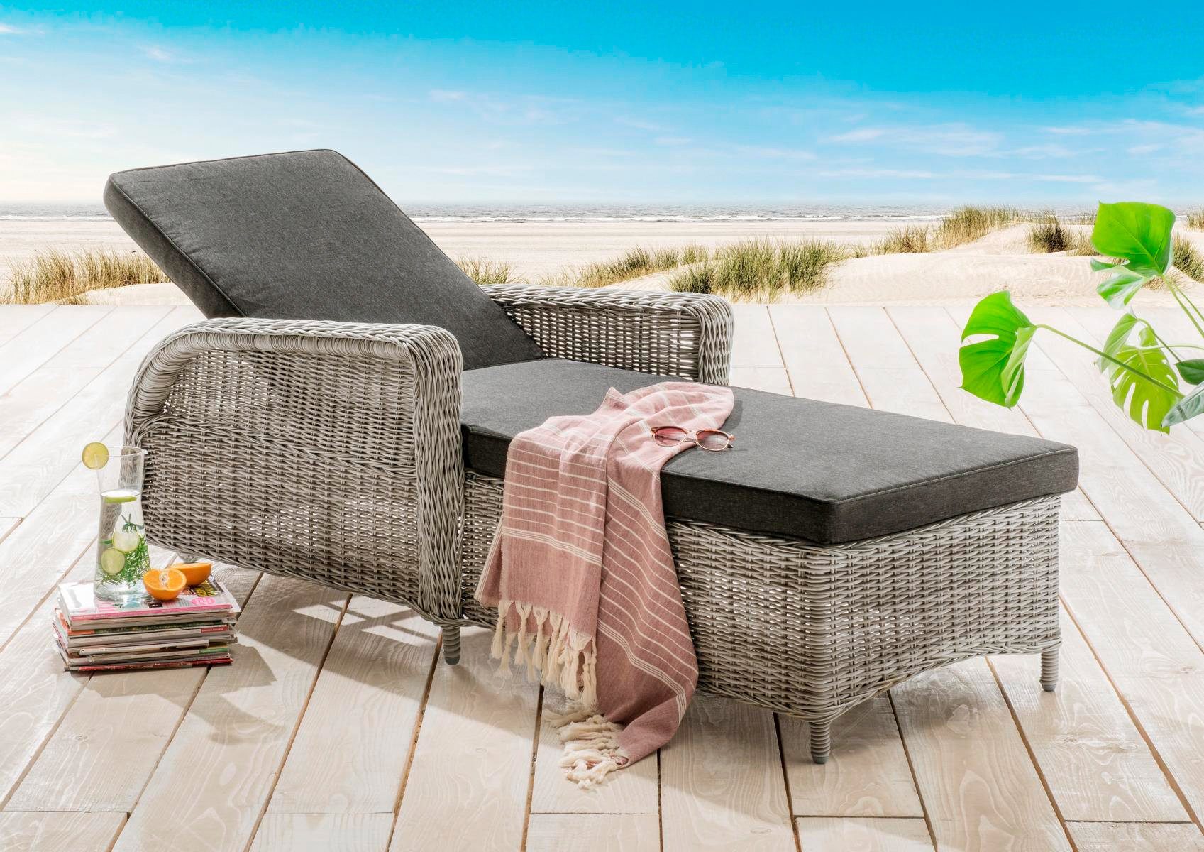 Destiny Ligstoel Casa Aluminium, polyrattan, 202x83x58cm, verstelbaar, inclusief kussen & wielen