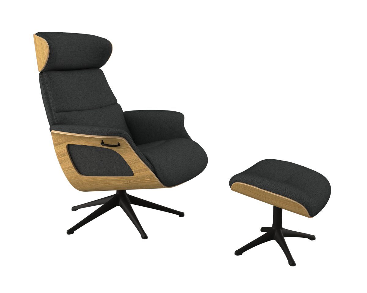 FLEXLUX Relaxfauteuil Clement relaxstoel, gestoffeerde stoel, ligstoel, TV-stoel, Rug- & hoofdsteunverstelling, draaibaar, armleuning eik, zwart voet