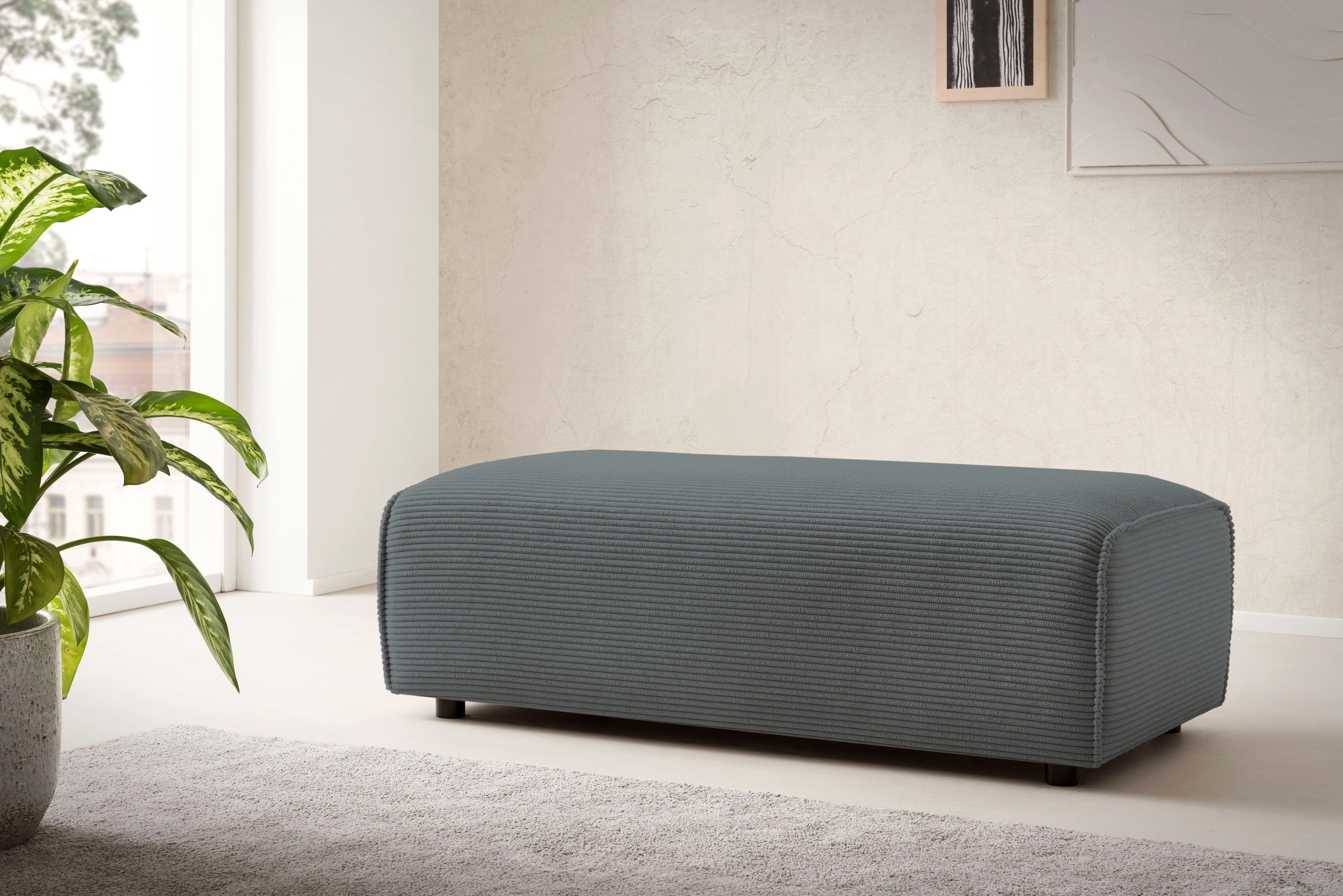 LeGer Home by Lena Gercke Hocker PIARA, poef met biesnaad in cord of linnenlook bij de serie piara, rechthoekig, zwarte voeten, comfortabel zitcomfort