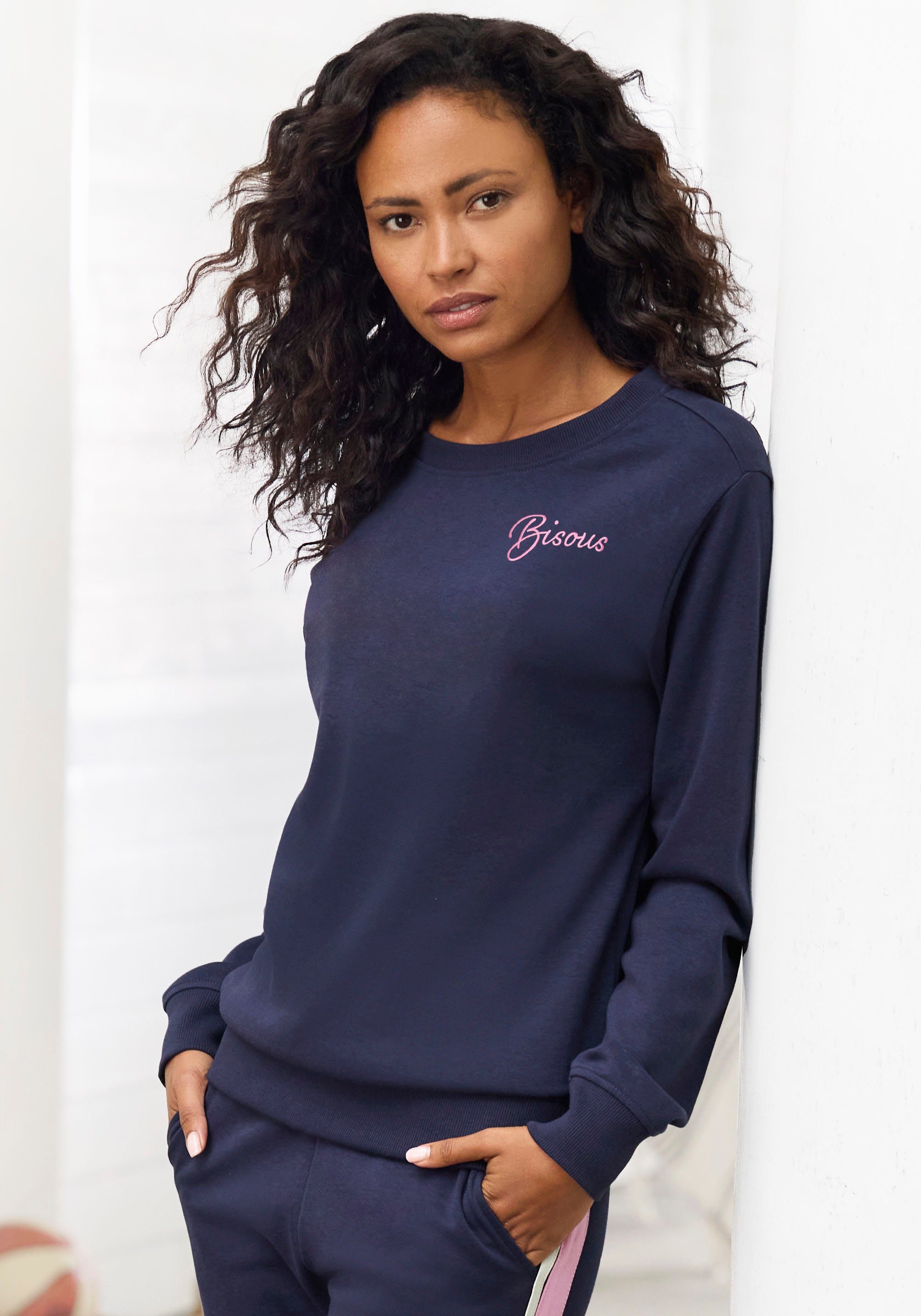 Vivance Sweatshirt met frontprint loungeanzug (1-delig)