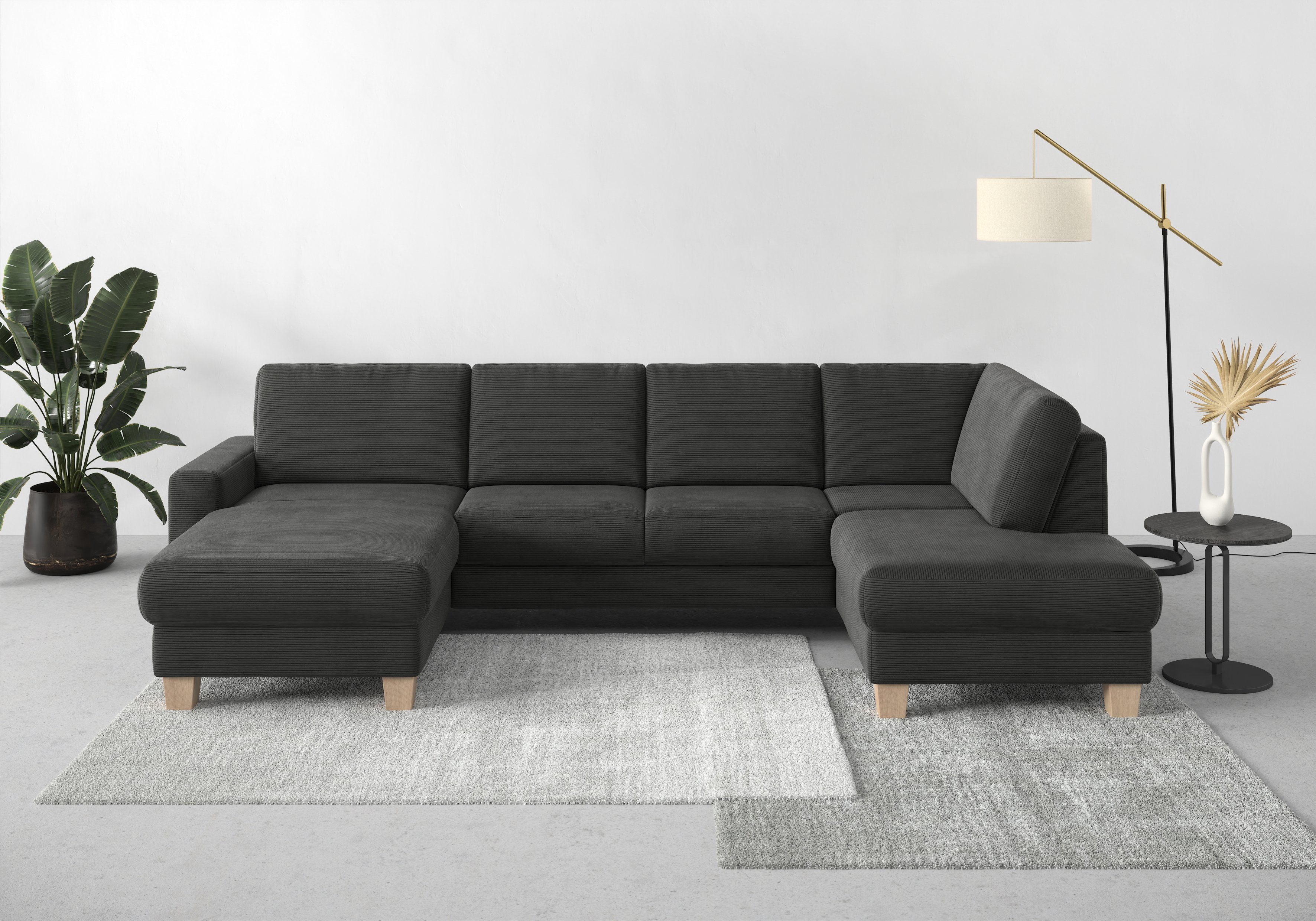 Home affaire Zithoek SUMMER U-vorm met of zonder slaapfunctie en bedkist, cordbekleding