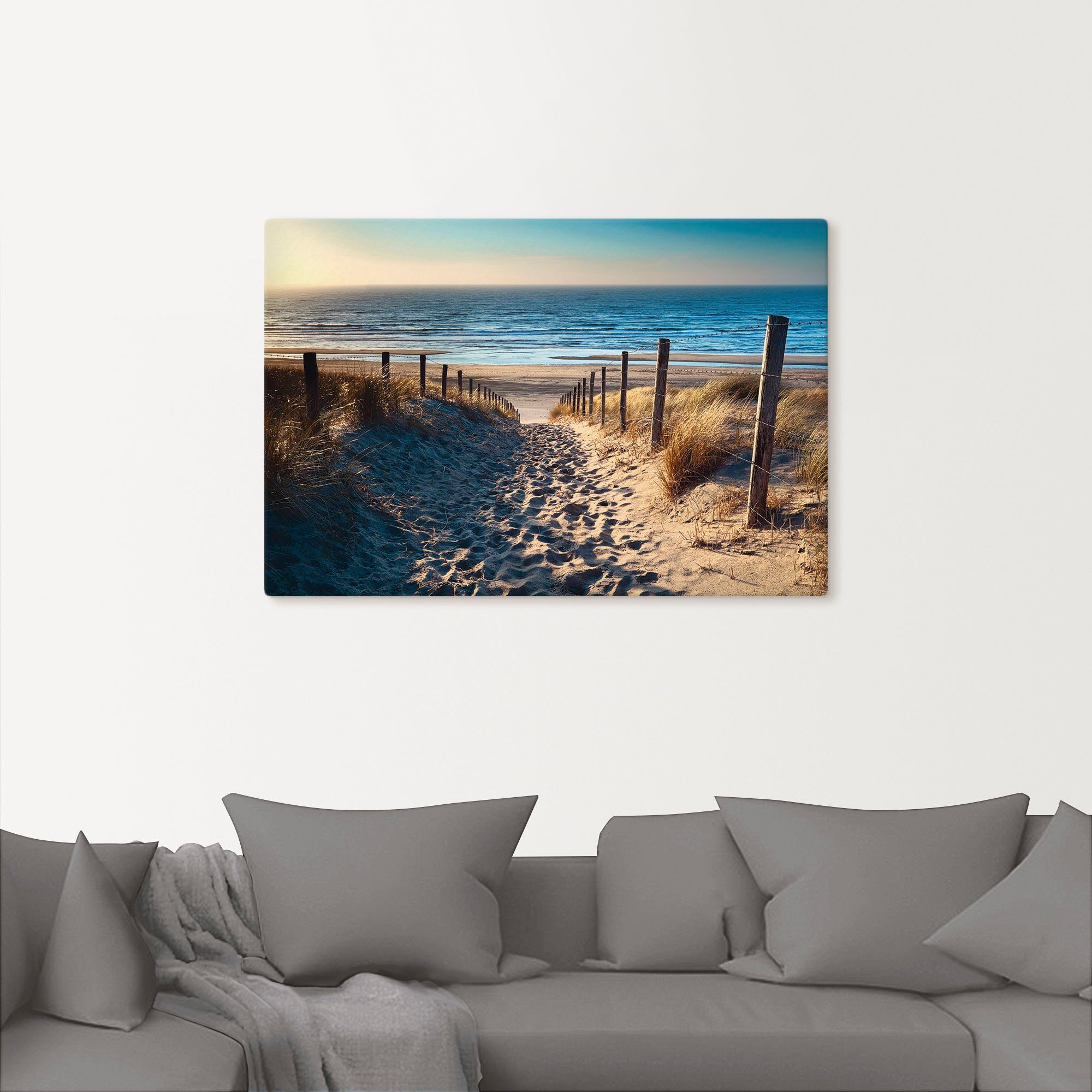 Artland Artprint Weg naar het Noordzeestrand zonsondergang als artprint van aluminium, artprint voor buiten, artprint op linnen, poster, muursticker