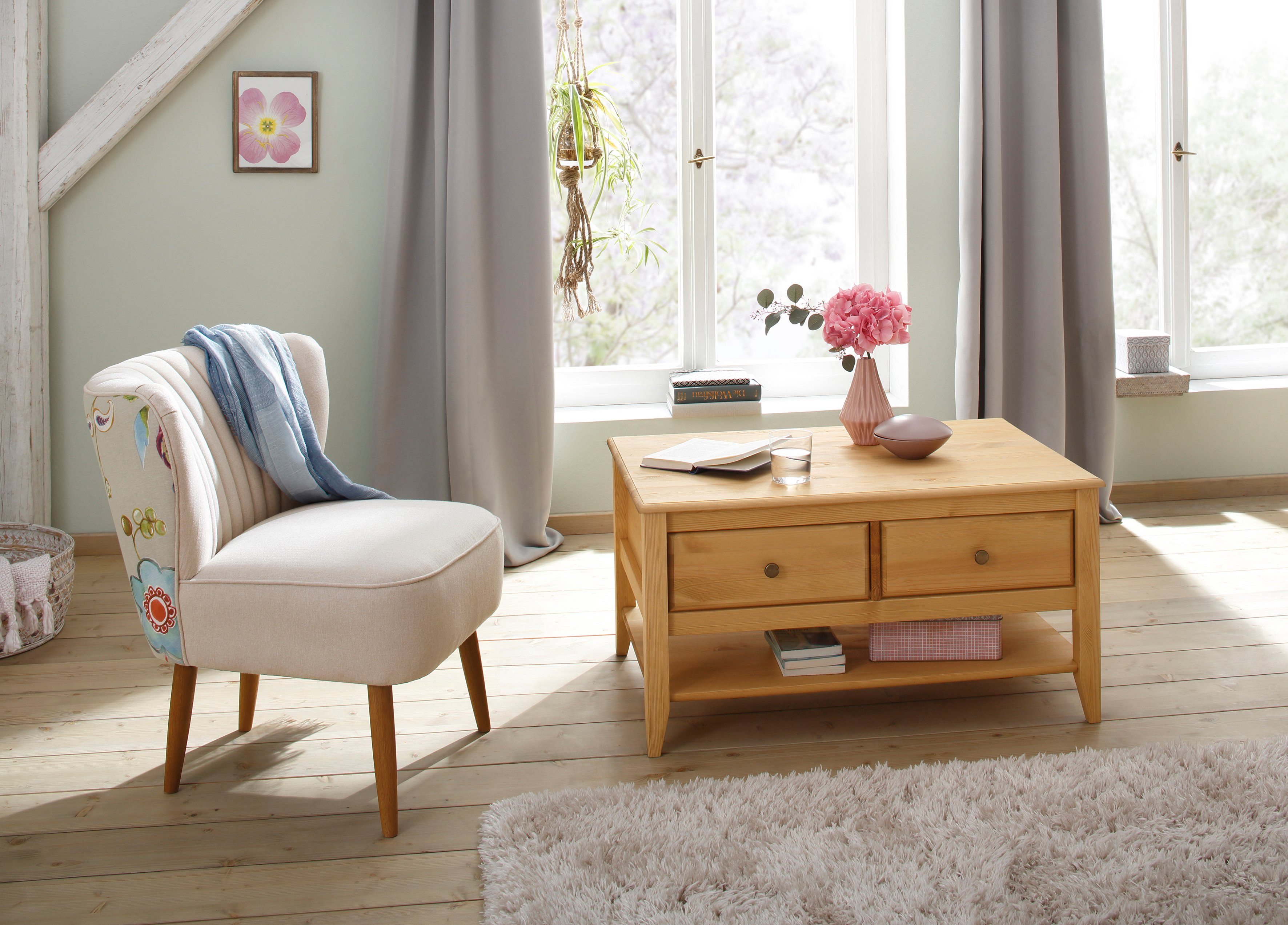Home affaire Salontafel Leonis Breedte 89 cm, met lades en legplank, van massief grenen