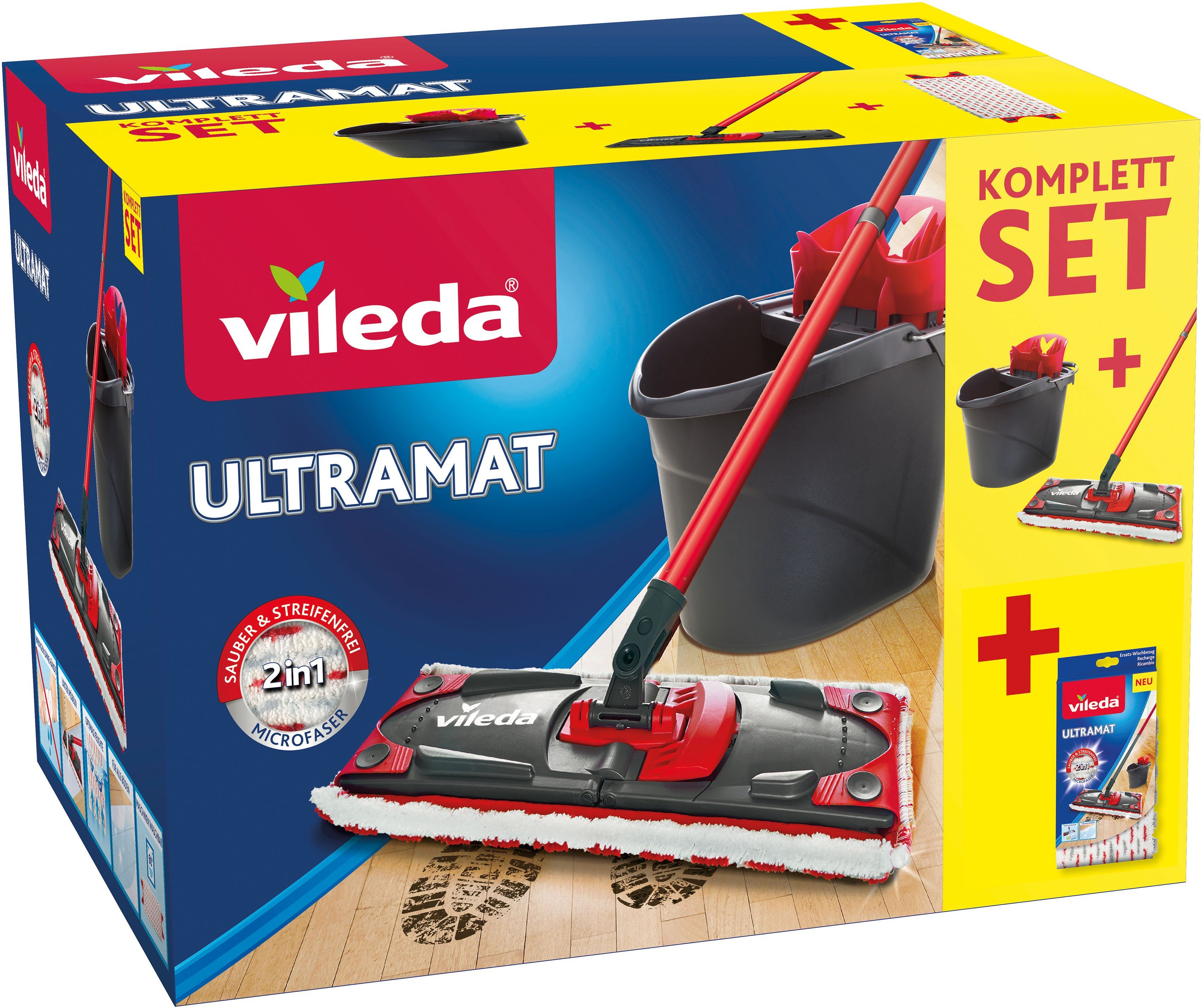 Vileda Vloerwisserset ULTRAMAX 2in1 (3-delige steel, microvezel hoes, ultramax emmer) (set, 3-delig)