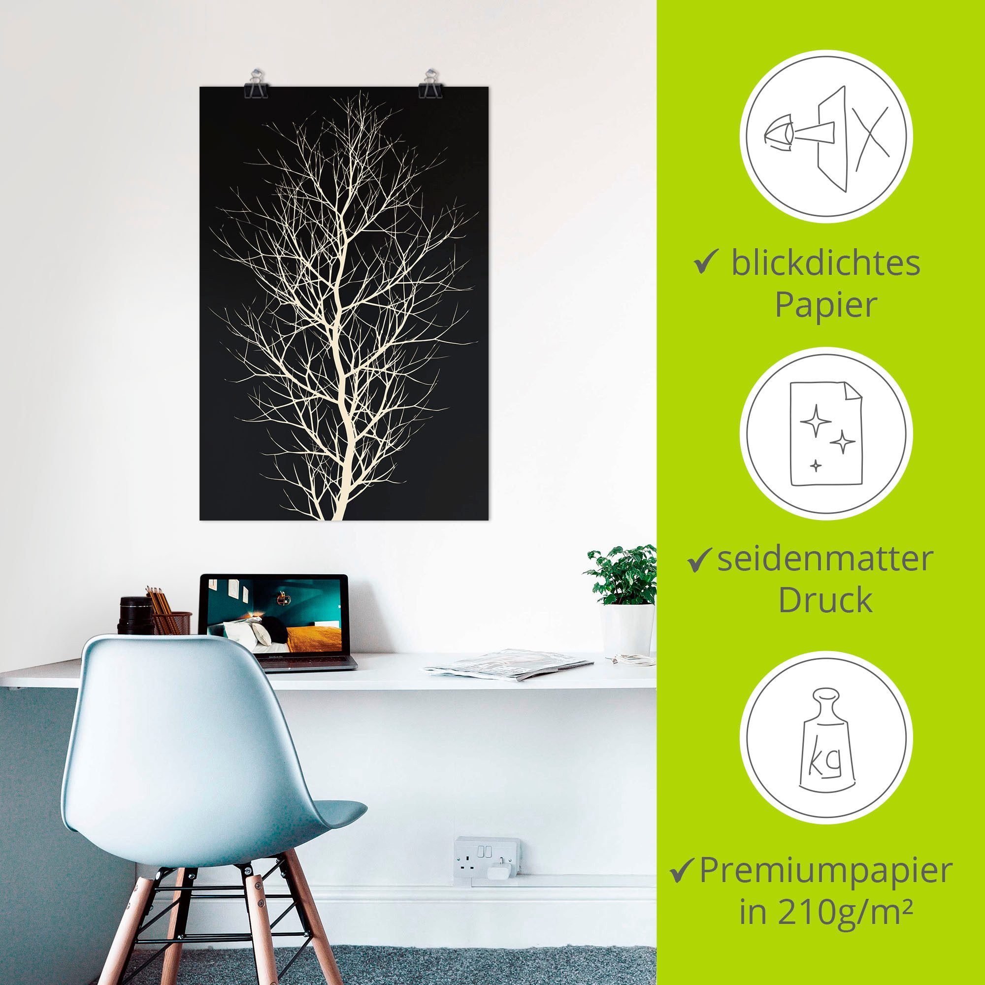Artland Poster De zwarte boom als artprint van aluminium, artprint op linnen, muursticker of poster in verschillende maten