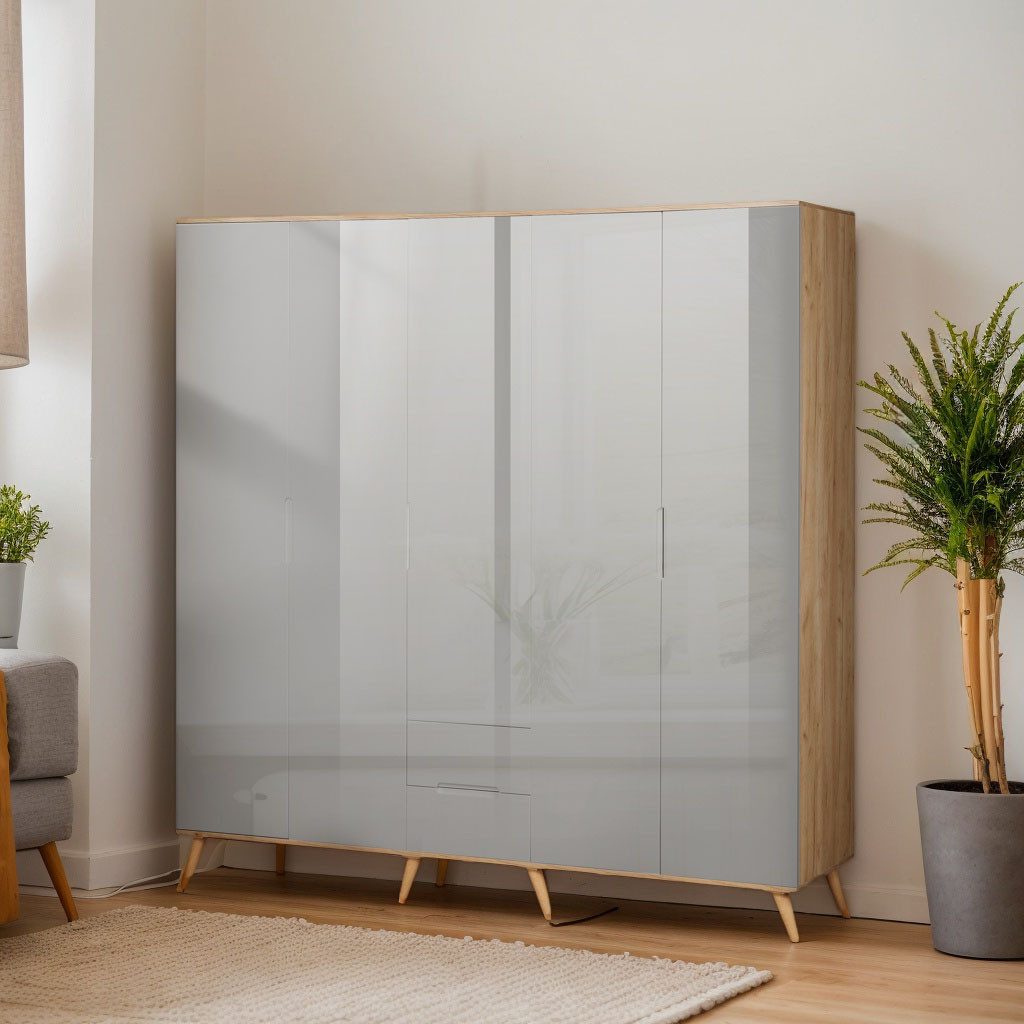 andas Kledingkast Lund slaapkamerkast bestseller in Scandinavisch design Kledingkast met premium binneninrichting, breedte 200 cm hoogglans
