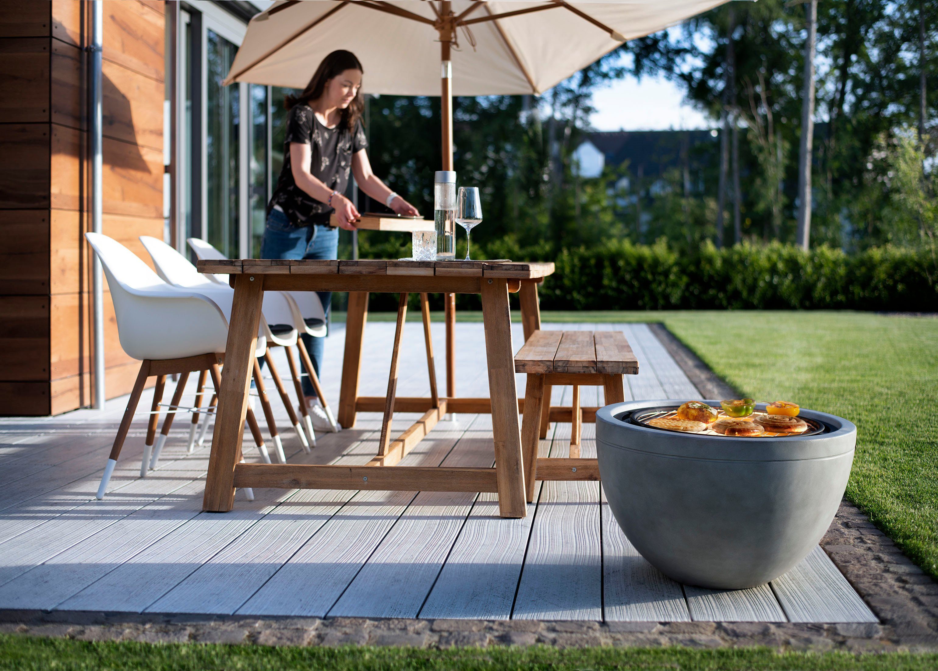 Buschbeck Vuurschaal Madrid 60 grijs ØxH: 60x51 cm, met grillfunctie