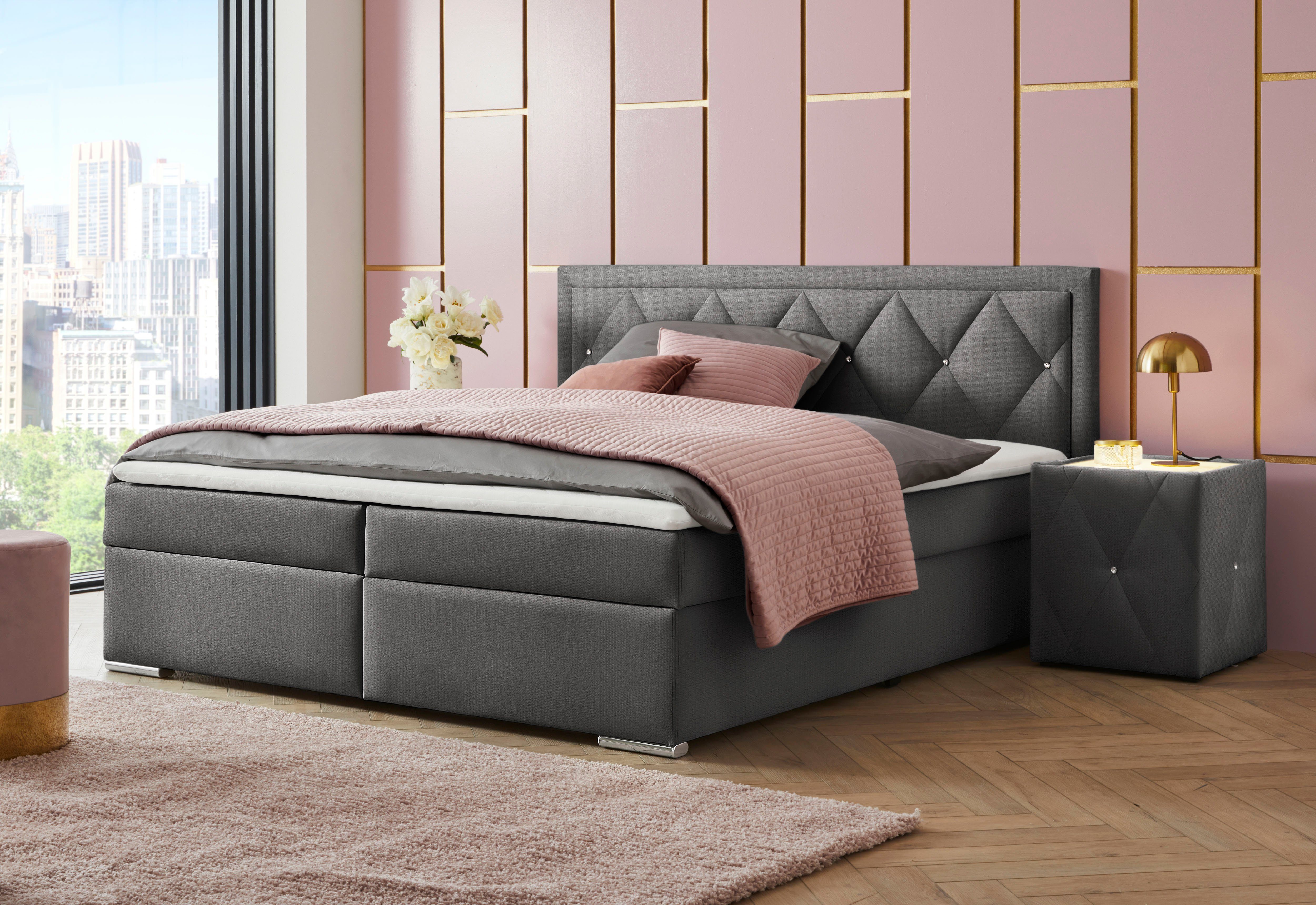 Leonique Boxspring Alfie, bestseller, optioneel met bedlade met strassteentjes in het hoofdbord, h2, h3 en h4 ter keuze