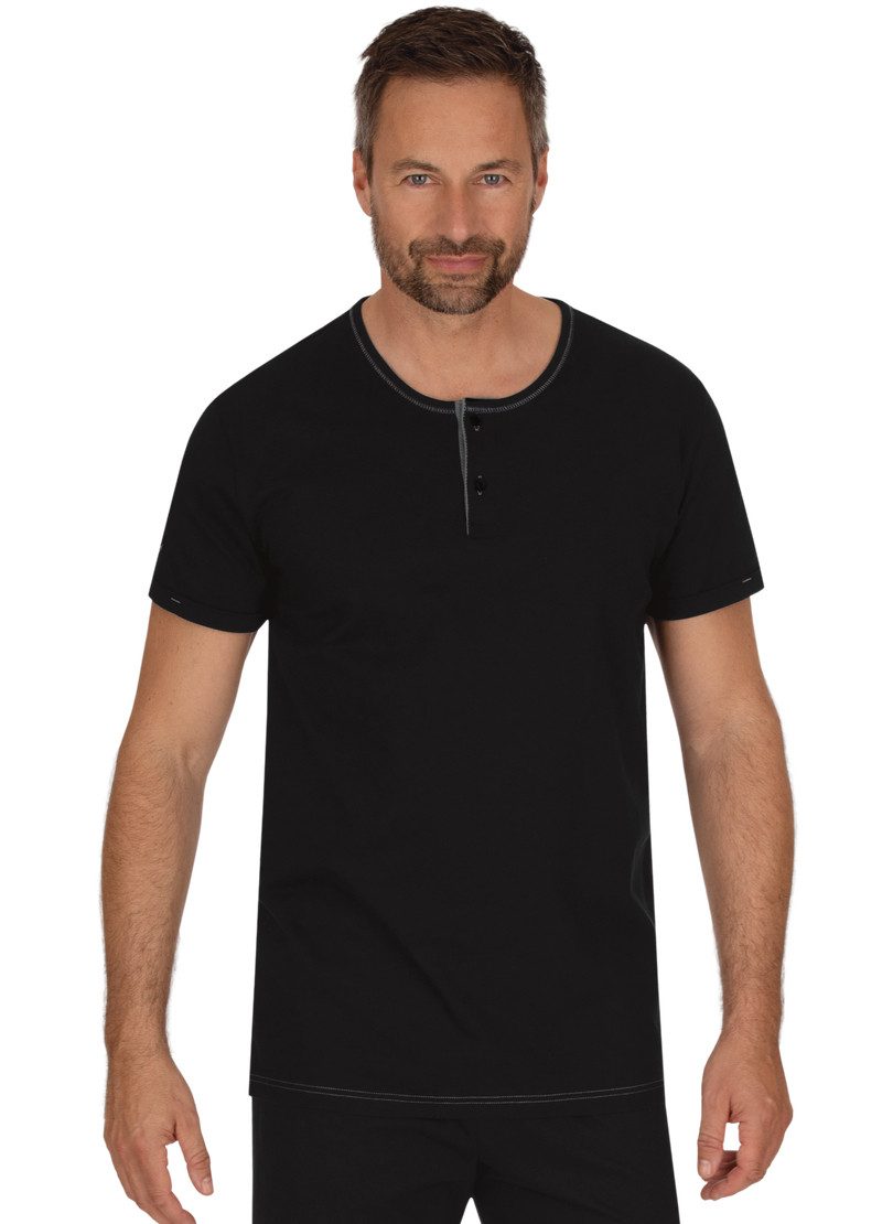 Trigema T-shirt TRIGEMA T-Shirt van biokatoen met knoopsluiting (1-delig) heren t-shirts maat L zwart
