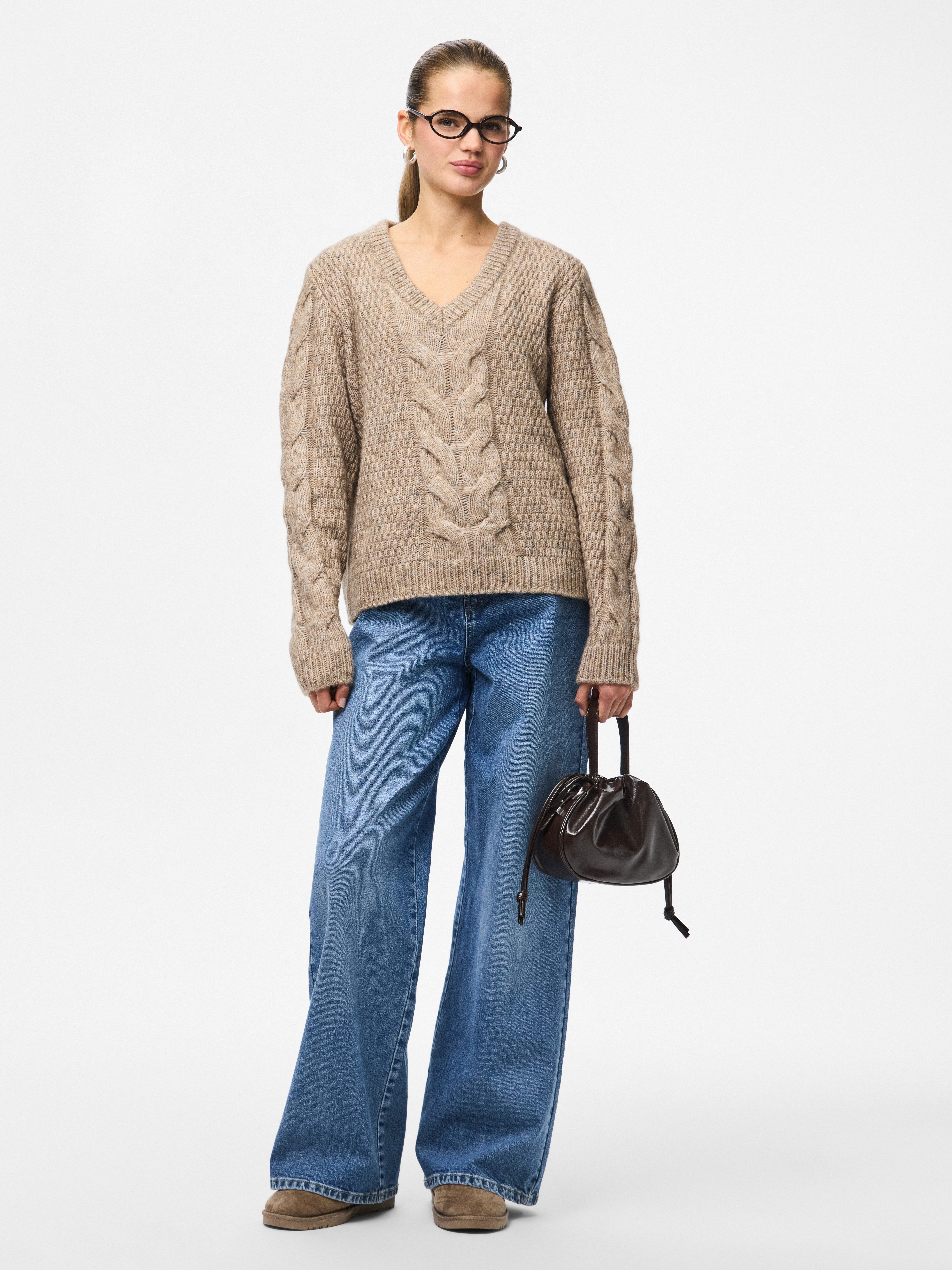 pieces Gebreide trui PCNINA LS V-NECK KNIT NOOS BC