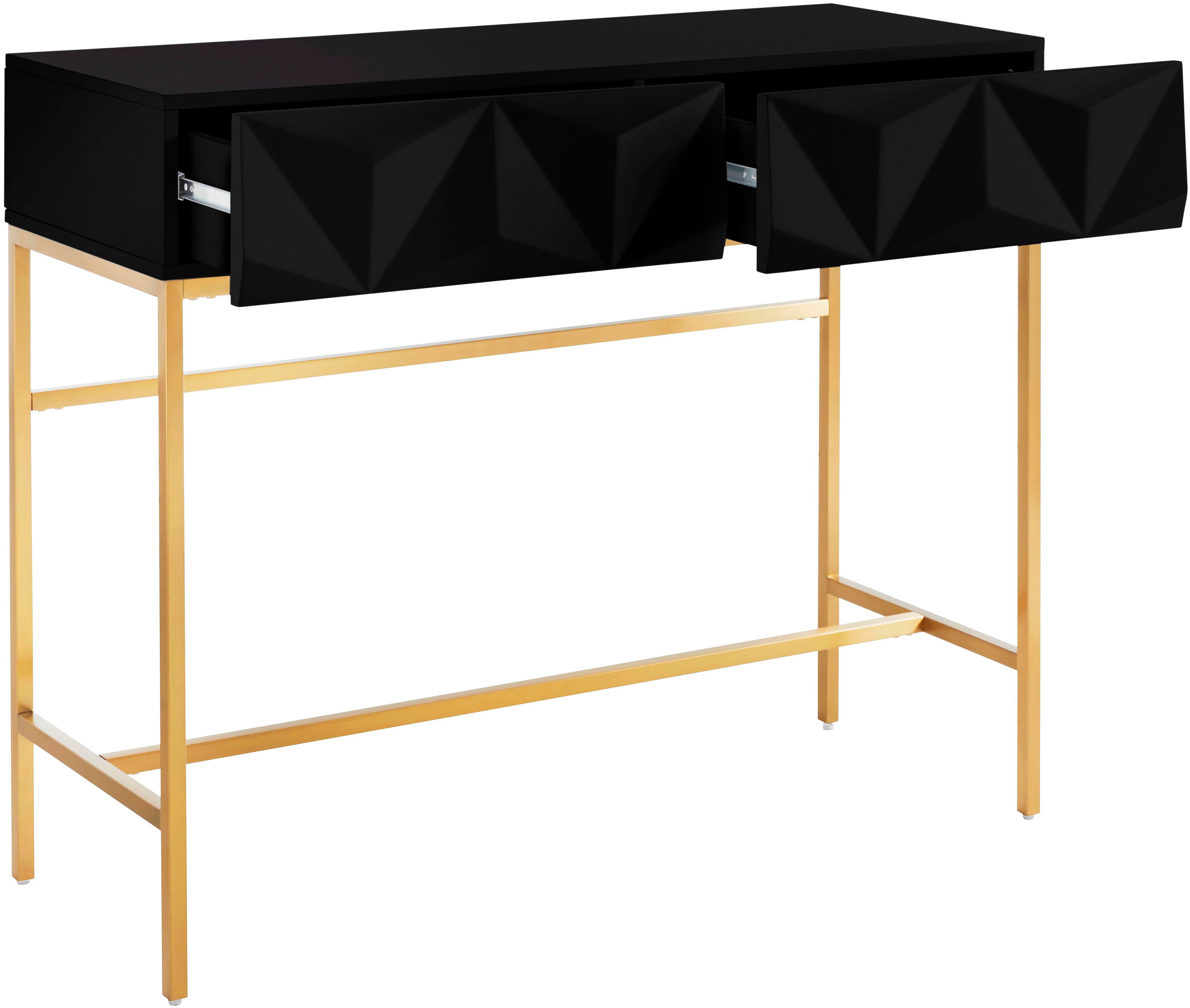 Leonique Dressoir Minfi in 3d-look, sidetable met goudkleurig metalen frame