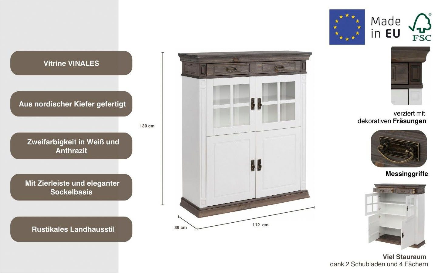 Home affaire Highboard Vinales Vitrine, breedte 112 cm