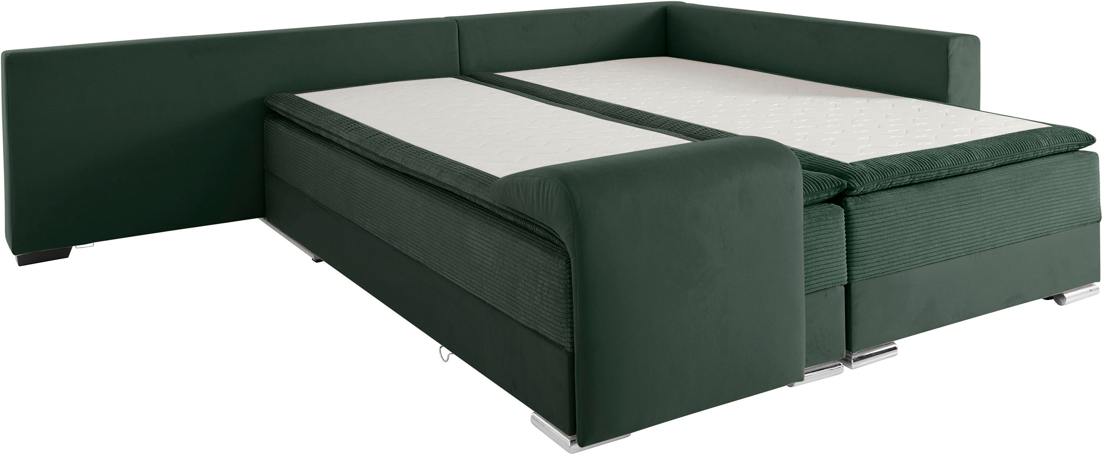 INOSIGN Hoekbank Boxspringbed Night & Day L-vorm met permanente slaapfunctie met armleuning