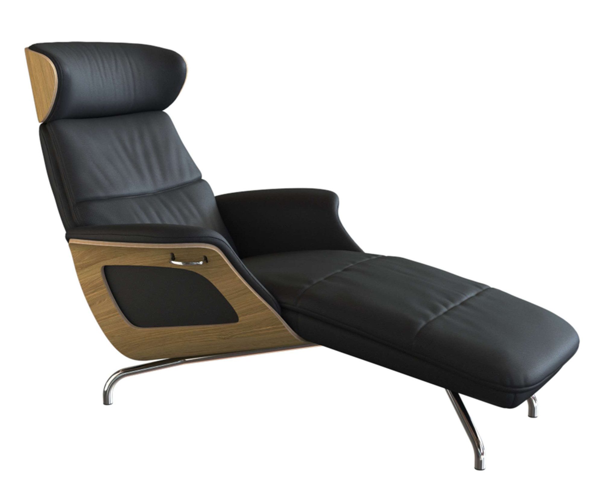 FLEXLUX Loungestoel Clement chaise longue, relaxstoel, ligstoel Rug- en hoofdsteunverstelling, armleuning, geolied eiken, voet van aluminium