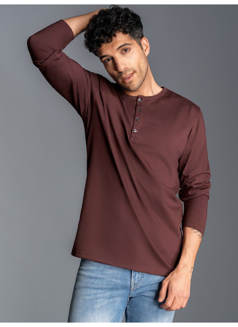 Trigema Longsleeve TRIGEMA shirt met lange mouwen en knoopsluiting (1-delig) heren t-shirts maat L bruin