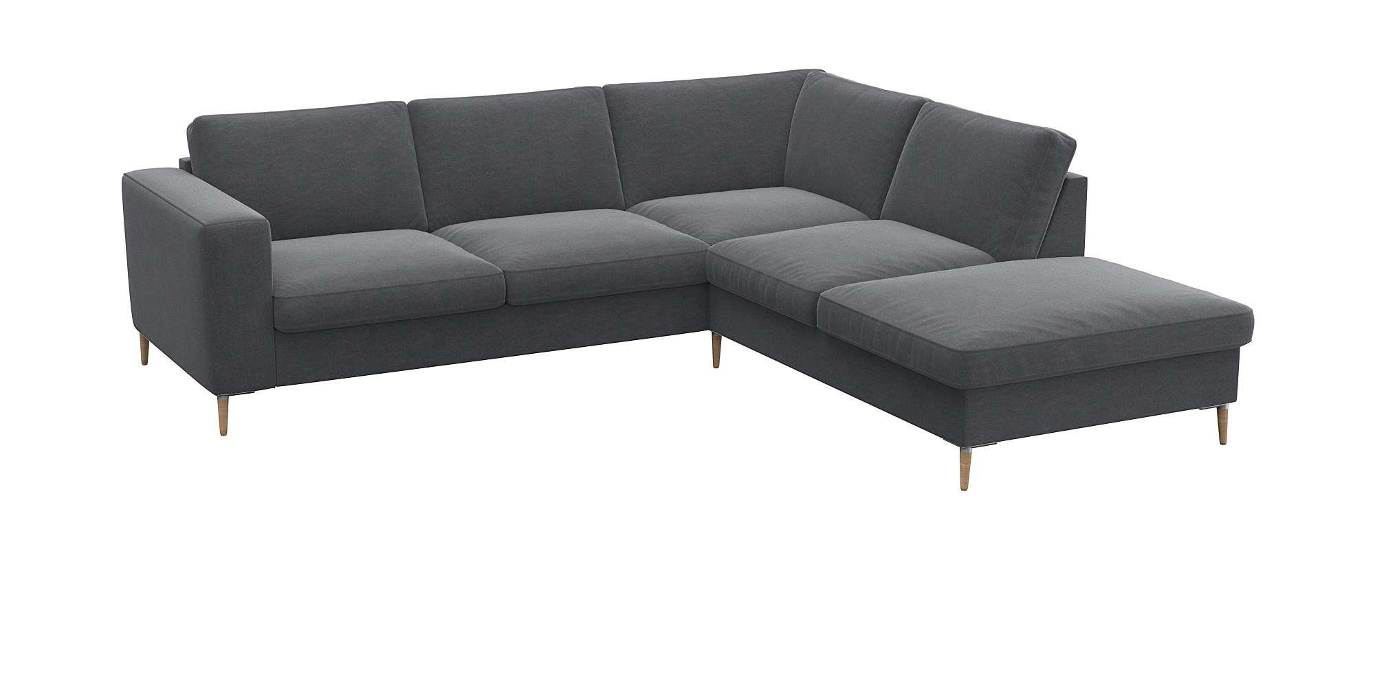 FLEXLUX Hoekbank Fiore, L-vorm brede armleuningen, aluminium/eiken poten, bxd 241x225 cm, koudschuim in de zitting