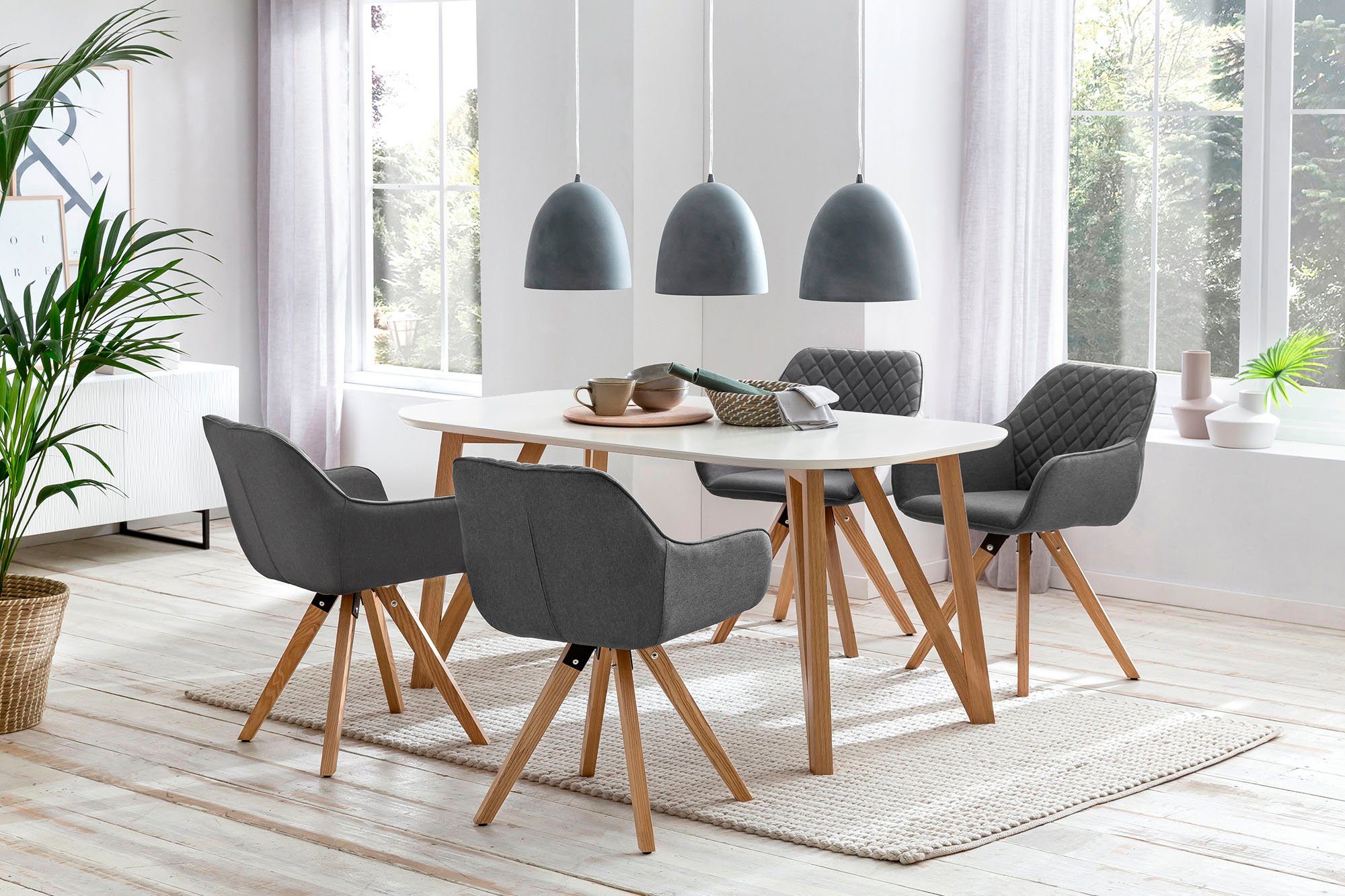 SalesFever Eethoek bestaand uit 4 moderne beklede stoelen en een 160 cm brede tafel (set, 5-delig) eethoeken grijs