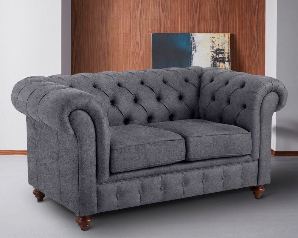 Home affaire Chesterfield-bank Chesterfield 2-zits B/D/H: 150/89/74 cm met hoogwaardige knoopdetails, ook in leer