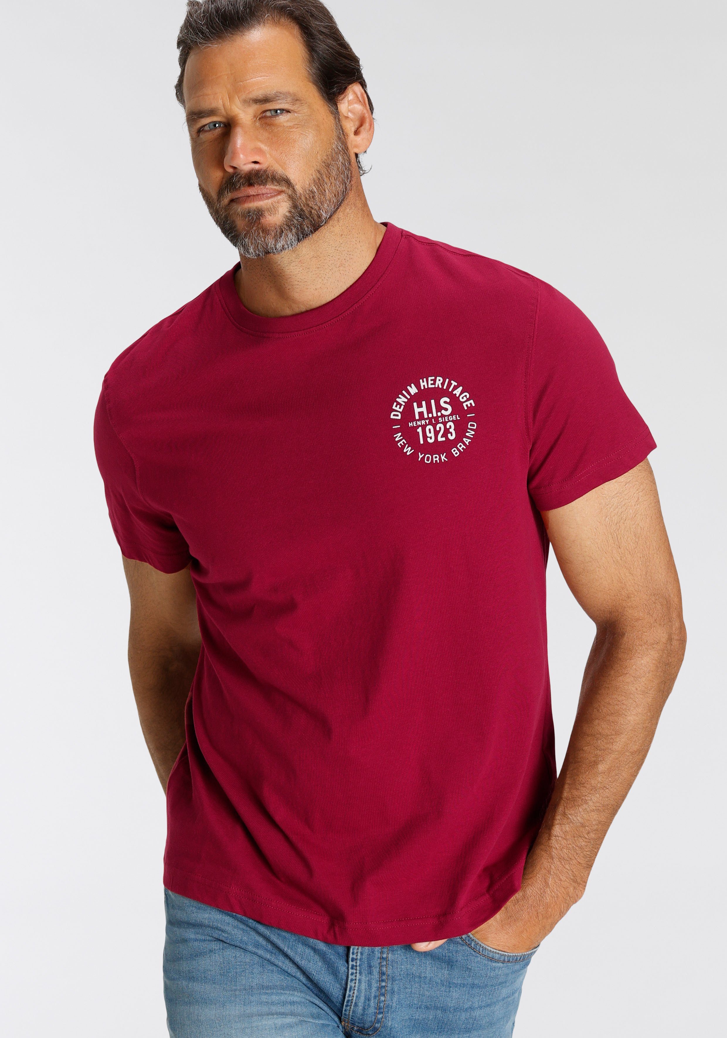 H.I.S T-shirt smal gesneden, bedrukt ontwerp, van 100% katoen (3-delig, Set van 3)