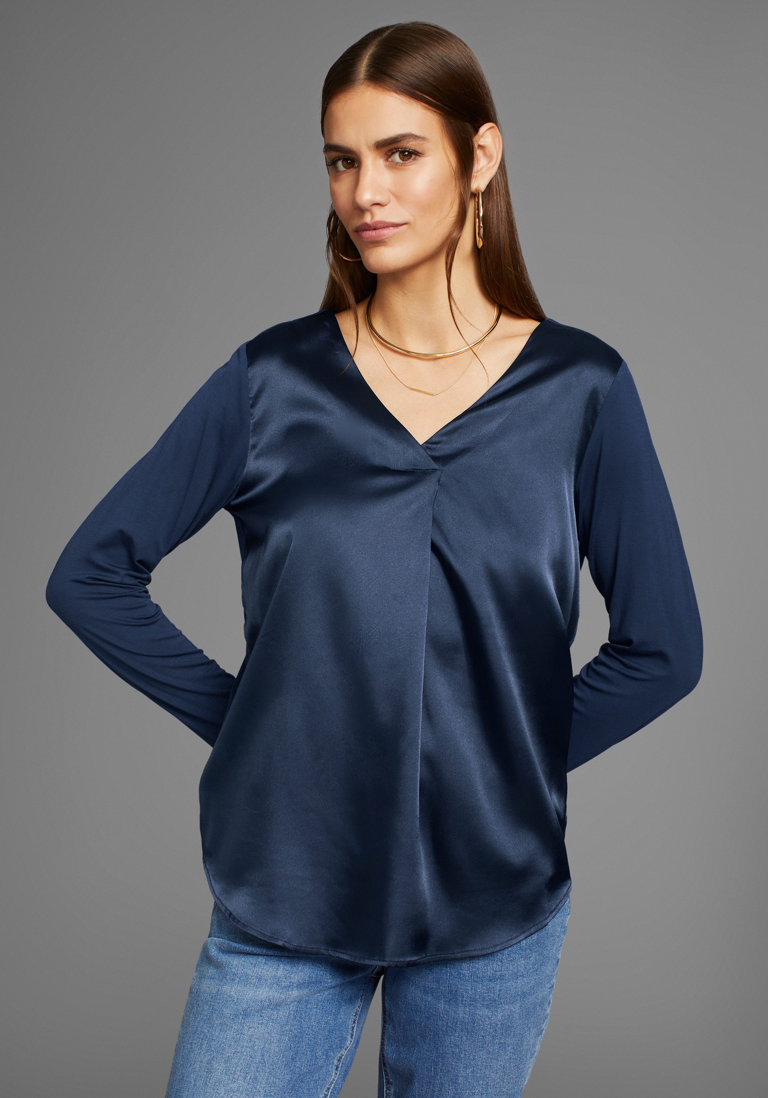 HECHTER PARIS Shirtblouse met v-hals dames blouseshirts maat 38 blauw