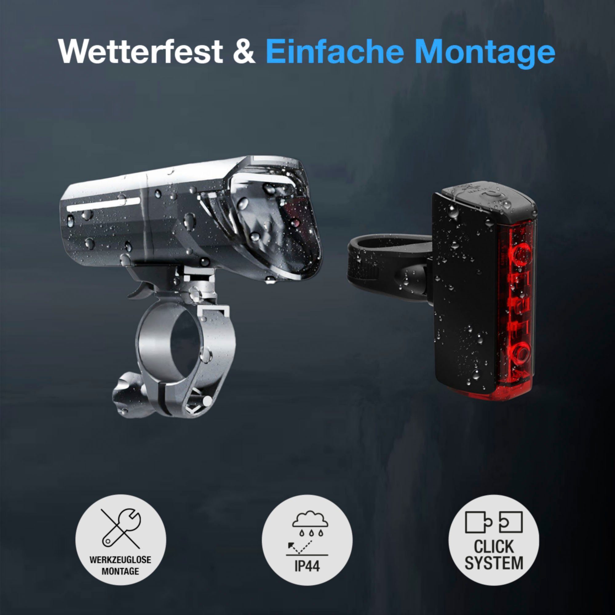 Fischer Fietsverlichting Led-accu-Bel. Set plus 100x130 groot licht + twin stop (set, 2-delig)