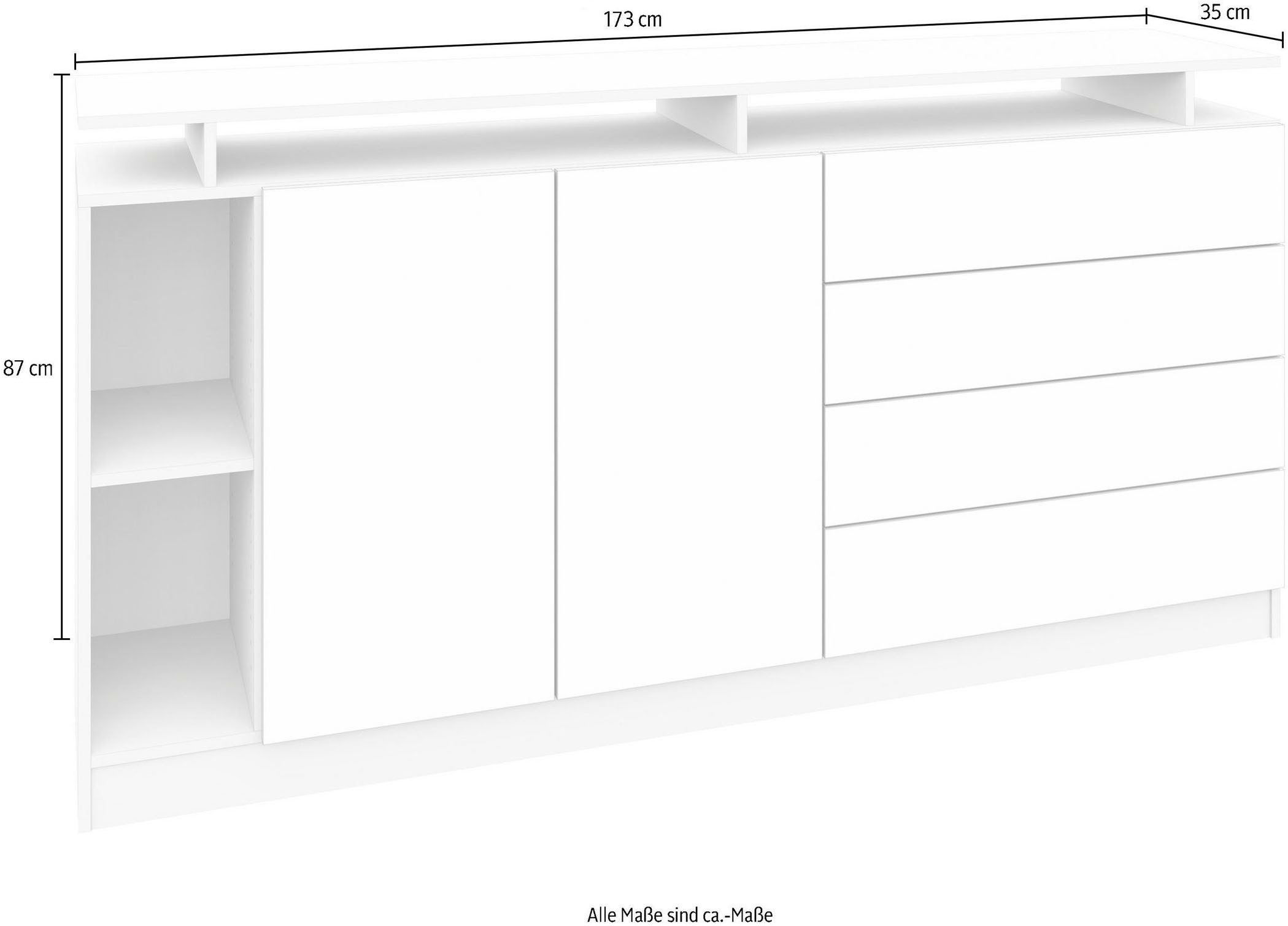 borchardt Möbel Dressoir Vaasa moderne greeploze look, met push-to-openfunctie