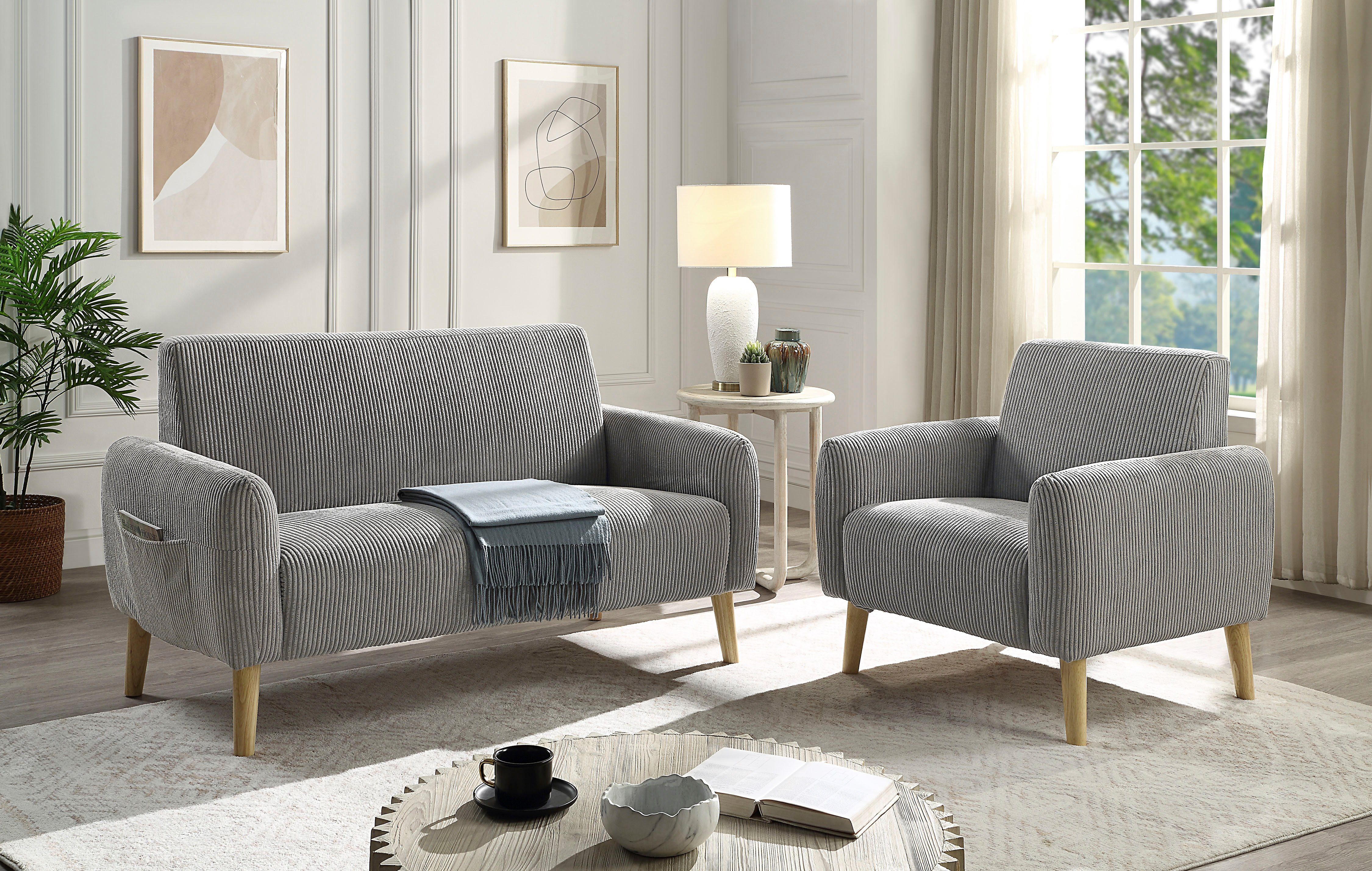 ATLANTIC home collection 2-zitsbank Moby met binnenvering, kleine zak en moderne ribfluwelen bekleding