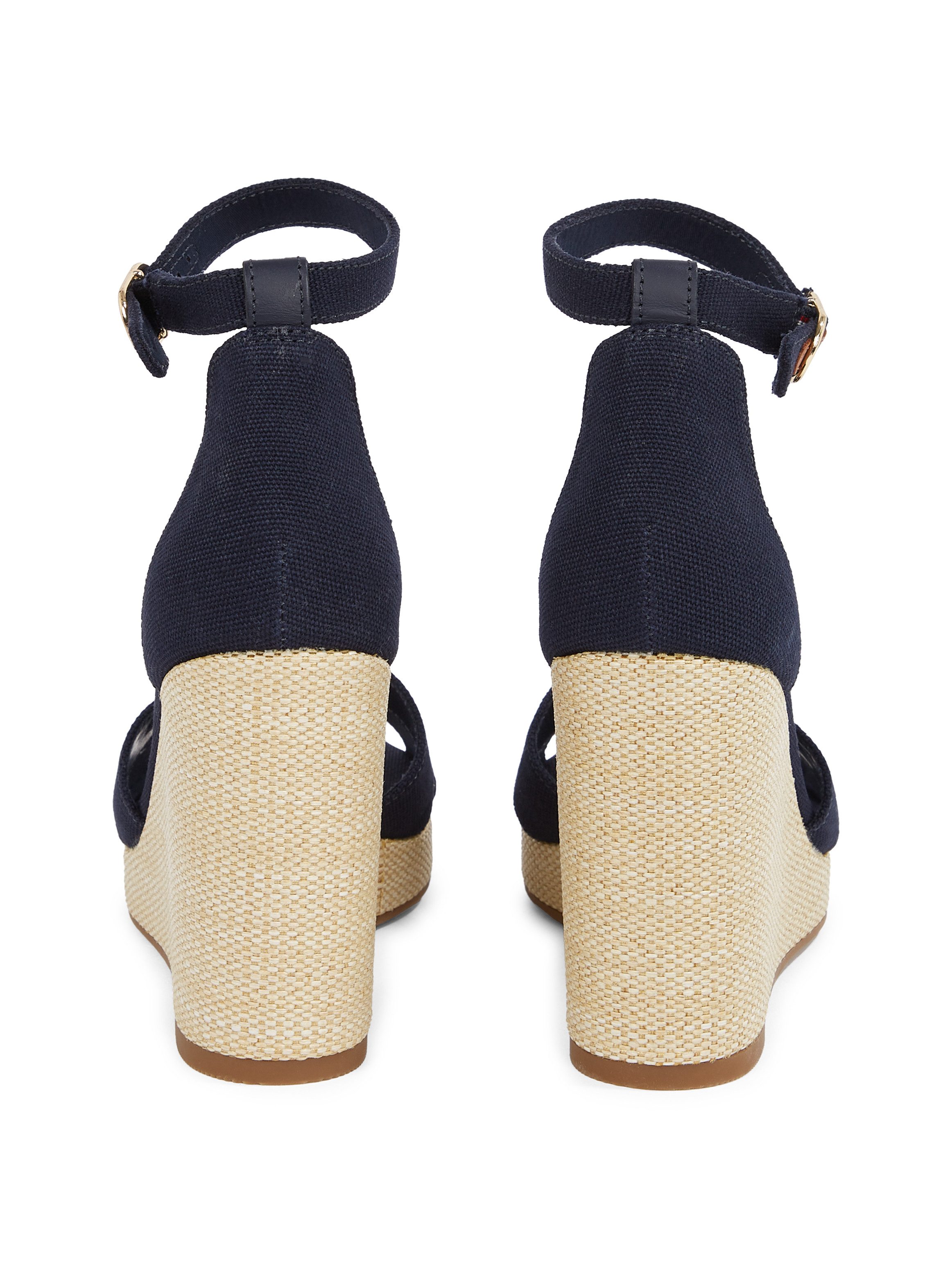 Tommy Hilfiger Highheel sandaaltjes FLAG HIGH WEDGE ESPAD CRISSCROSS , riemchensandaal, zomerschoen, sleehaksandalette, verstelbare gesp